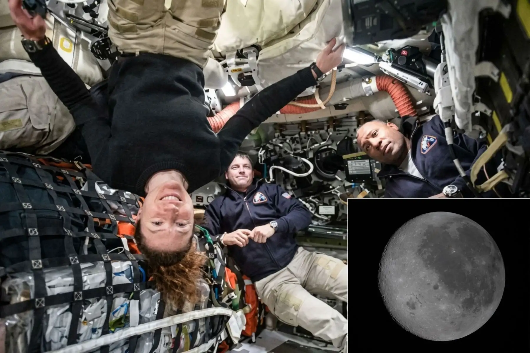 Los astronautas de la misión Artemis II de la NASA se convirtieron en los seres humanos que han viajado más lejos de la Tierra al superar el récord establecido por el Apolo 13, alcanzando una distancia superior a los 406,000 kilómetros. Durante el sobrevuelo lunar, la tripulación realizó observaciones directas de la superficie, describiendo cráteres y formaciones geológicas, en una misión que marca un nuevo hito en la exploración espacial tripulada. Fotos: ANDINA/Composición con fotos de AFP e IA