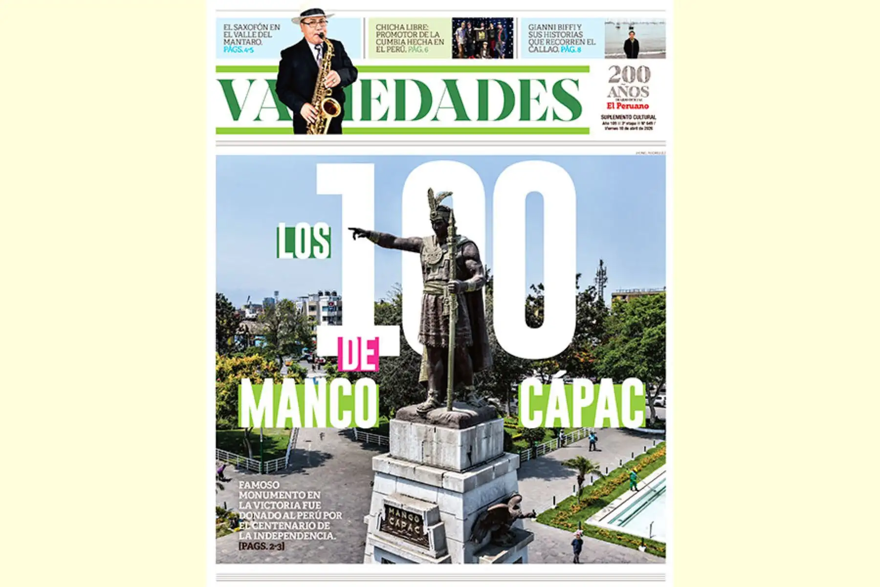 Suplemento “Variedades”: los 100 años del monumento a Manco Cápac y otras crónicas