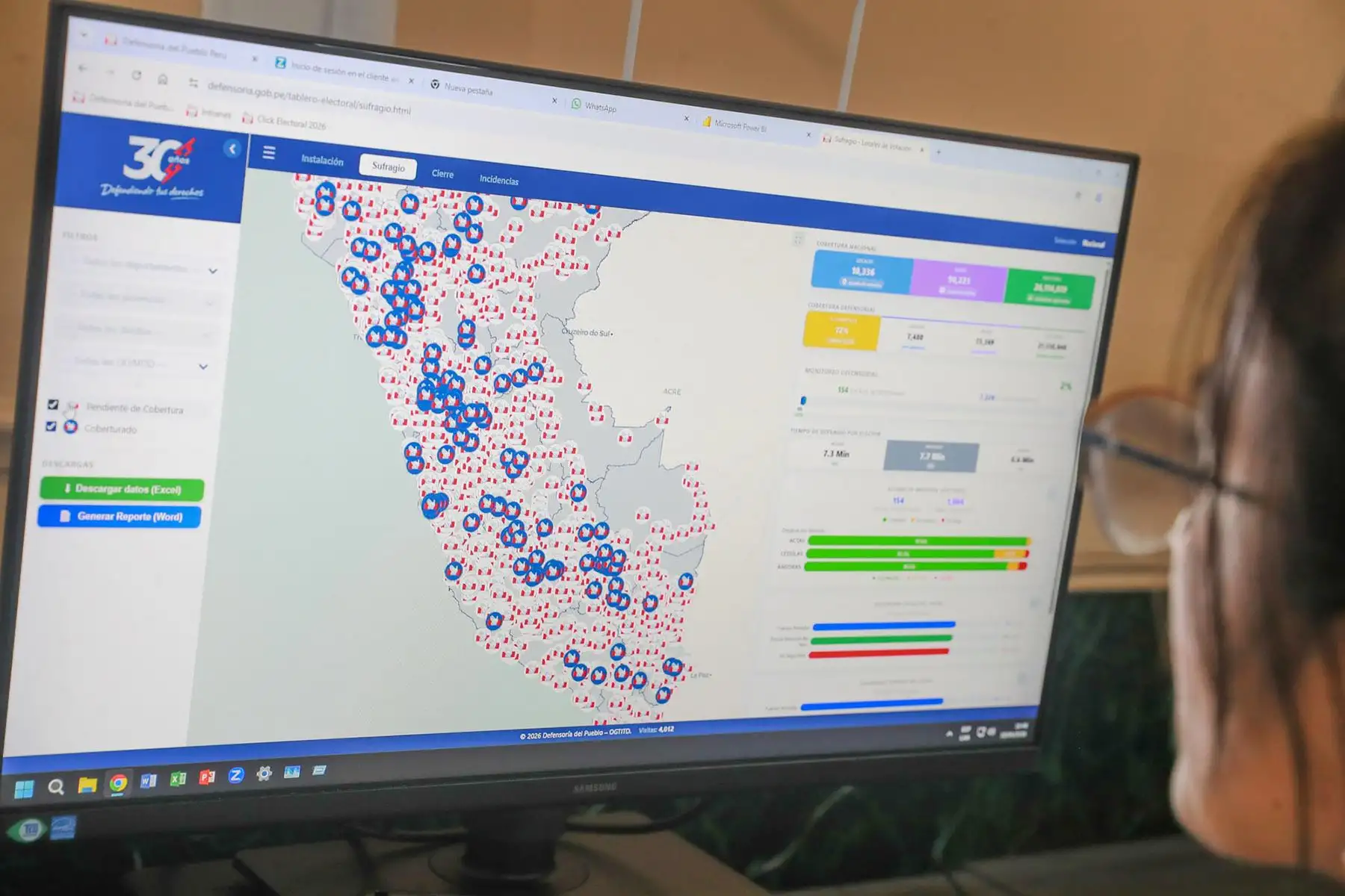 La Defensoría del Pueblo puso en funcionamiento una sala de monitoreo en tiempo real para supervisar el desarrollo de las Elecciones Generales de Perú 2026 en todo el país.
Foto: ANDINA/Verónica Calderón Zúñiga