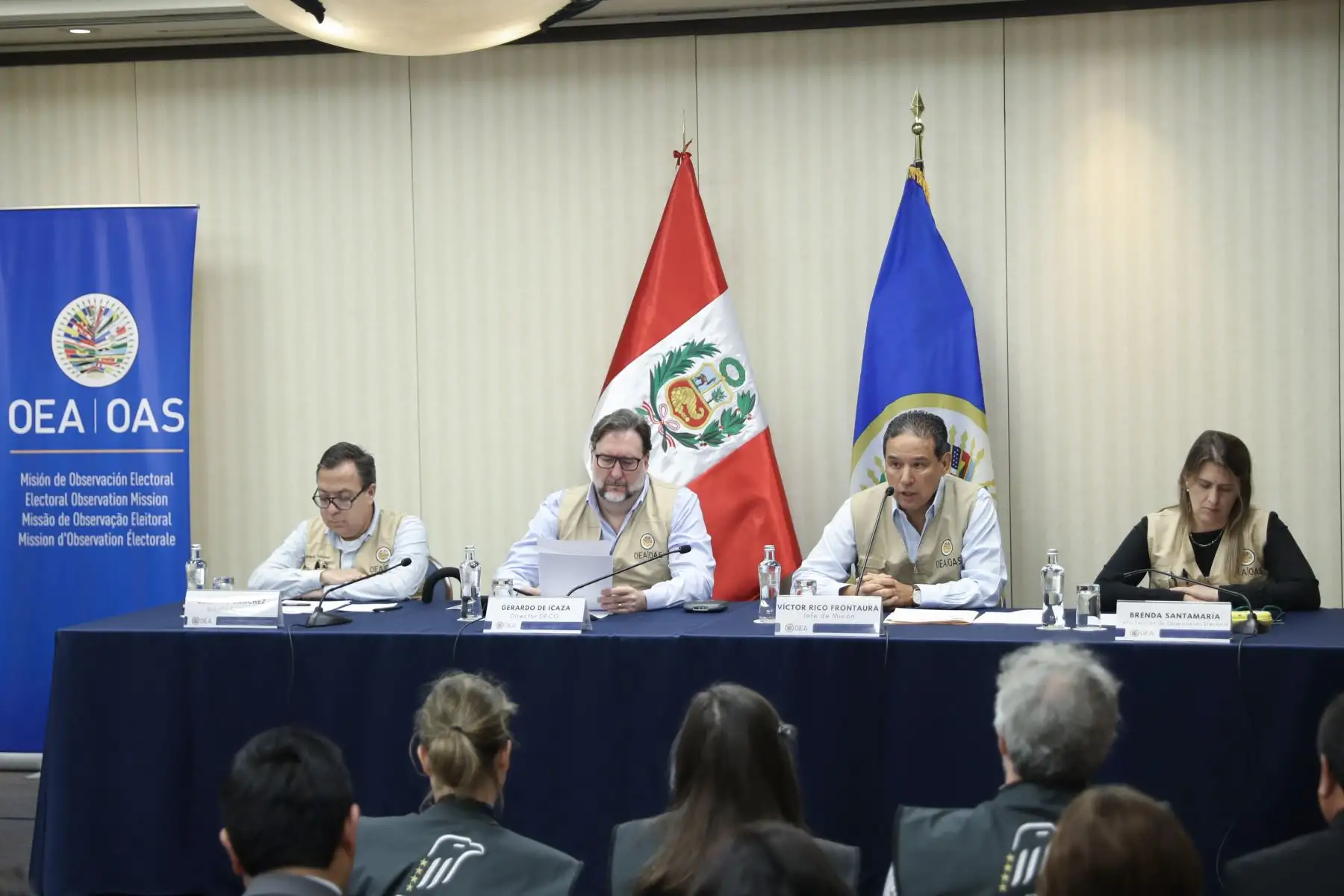 Primer Informe de la Misión de la OEA tras las elecciones generales 2026.  El Jefe de Misión, Victor Rico, brinda el balance técnico de la observación. Foto: ANDINA/Ricardo Cuba