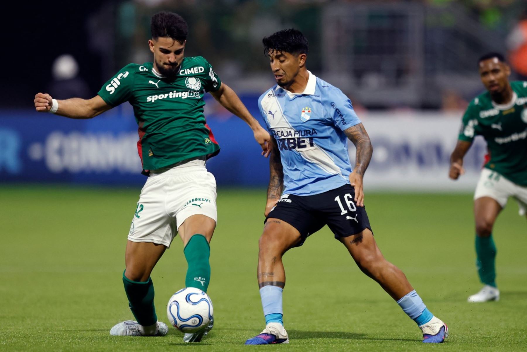 Vista de una acción del partido entre Sporting Cristal y Palmeiras por la fase de grupos de la Copa Libertadores. Fotos: ANDINA/AFP.