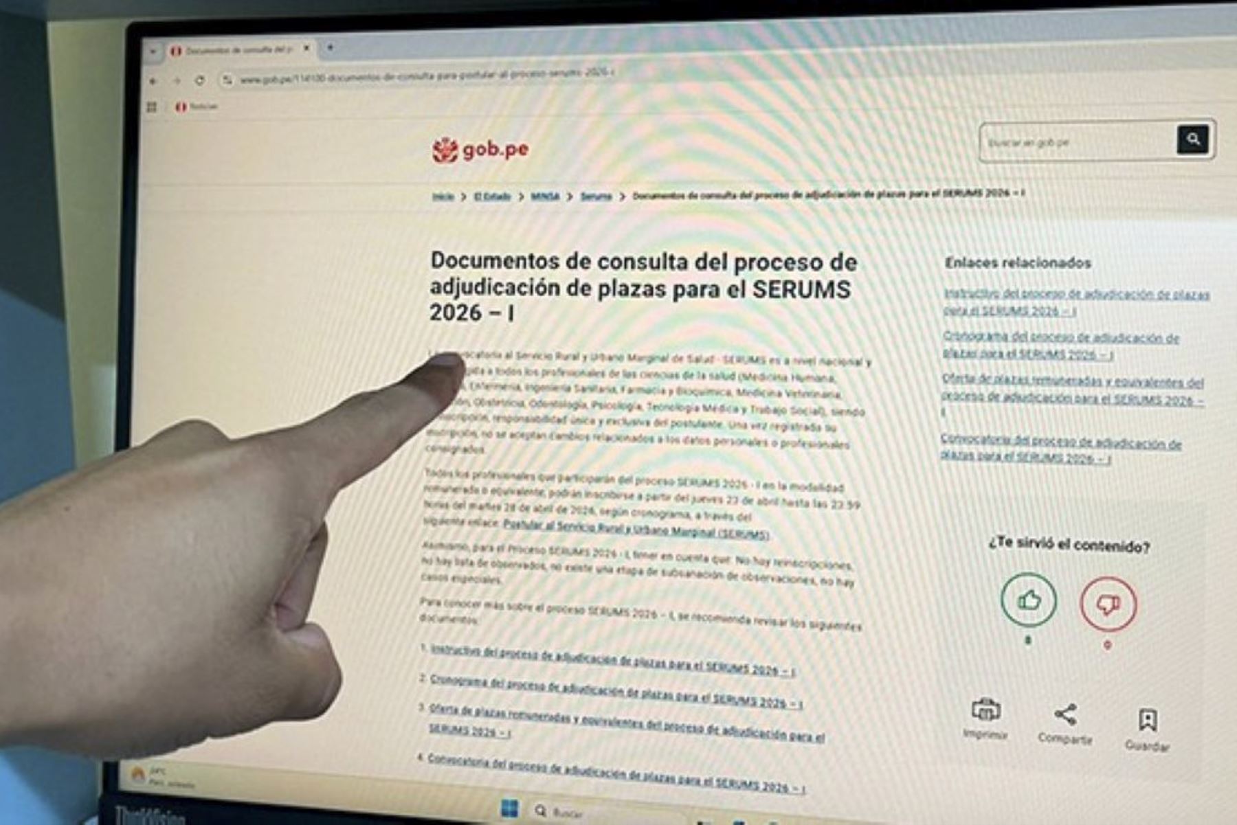 Plazas Serums 2026-I: el jueves 23 se inician inscripciones para adjudicación de vacantes