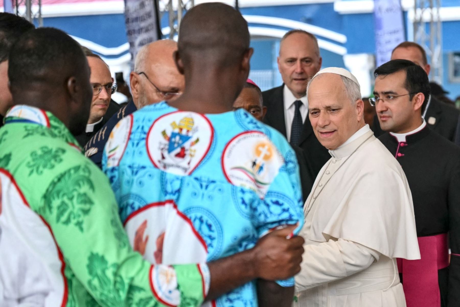 El papa León XIV visita al personal y a los pacientes del hospital psiquiátrico "Jean Pierre Olie" de Malabo en el noveno día de su viaje apostólico de 11 días a África. Foto: AFP