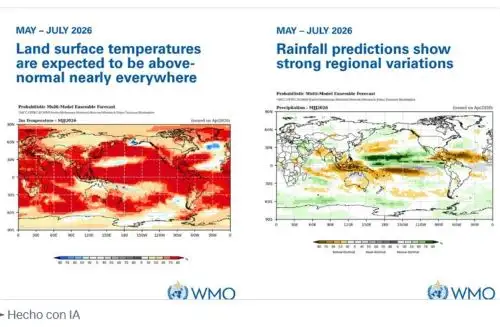 La Organización Meteorológica Mundial de las Naciones Unidas advierte que existe una alta probabilidad de que el Fenómeno El Niño se intensifique a mediados del 2026 y su impacto se sentirá con una intensificación de las lluvias y un incremento de la temperatura. ANDINA/Difusión ANDINA/Difusión