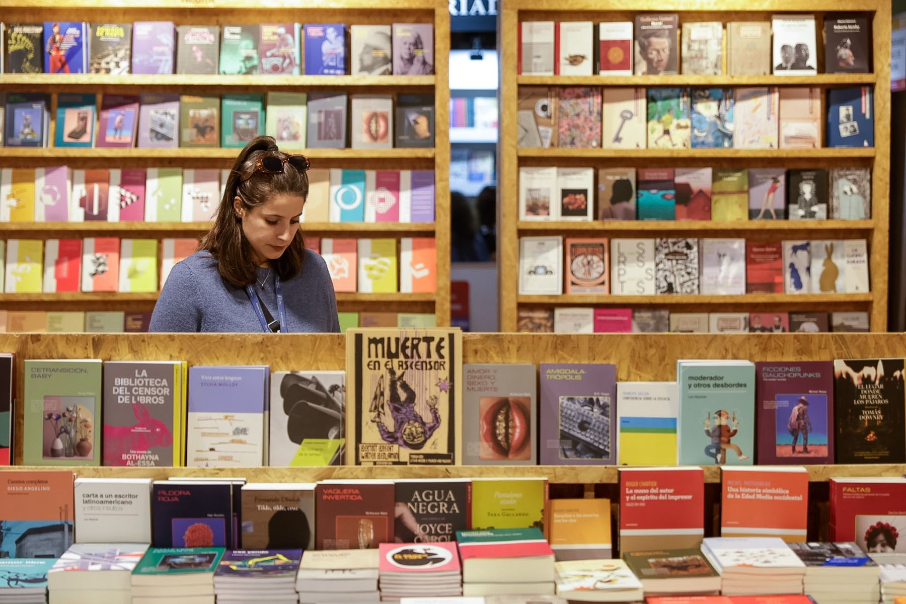 Un visitante revisa publicaciones de narrativa internacional en uno de los stands, reflejando el interés del público por autores y propuestas editoriales globales. Foto: ANDINA/Luis Iparraguirre.