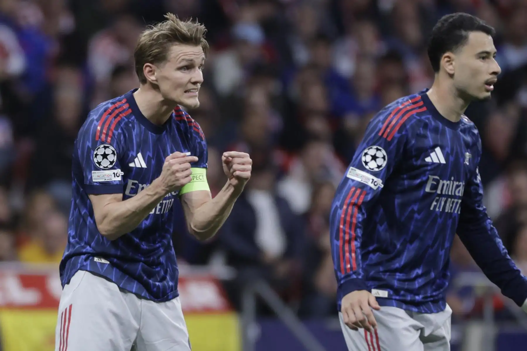 El centrocampista noruego del Arsenal Martin Odegaard durante el encuentro correspondiente a la ida de las semifinales de la Liga de Campeones que Atlético de Madrid y Arsenal. EFE