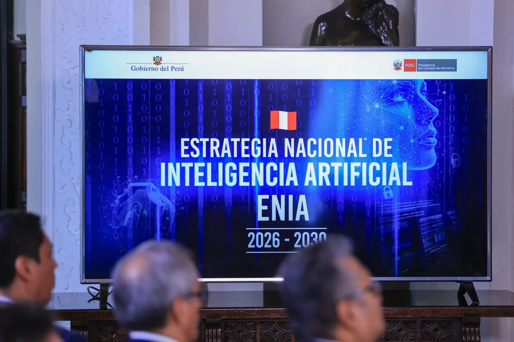 El presidente de la República del Perú, José María Balcázar, participó en la presentación de la Estrategia Nacional de Inteligencia Artificial (ENIA) 2026-2030. Este instrumento clave tiene el fin de orientar el desarrollo y la gobernanza de la IA en nuestro país, promoviendo un uso ético, seguro e inclusivo al servicio de todos los ciudadanos. Foto: Presidencia