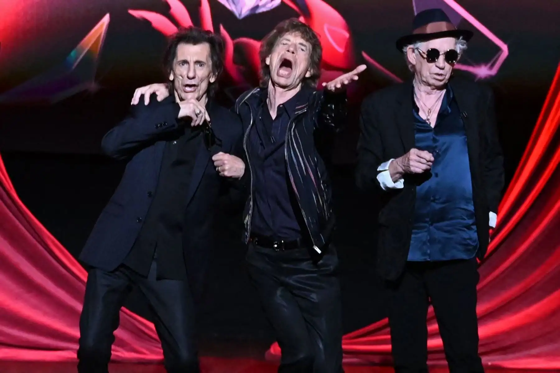 Ron Wood, Mick Jagger y Keith Richards, de la legendaria banda de rock británica The Rolling Stones. Foto: AFP