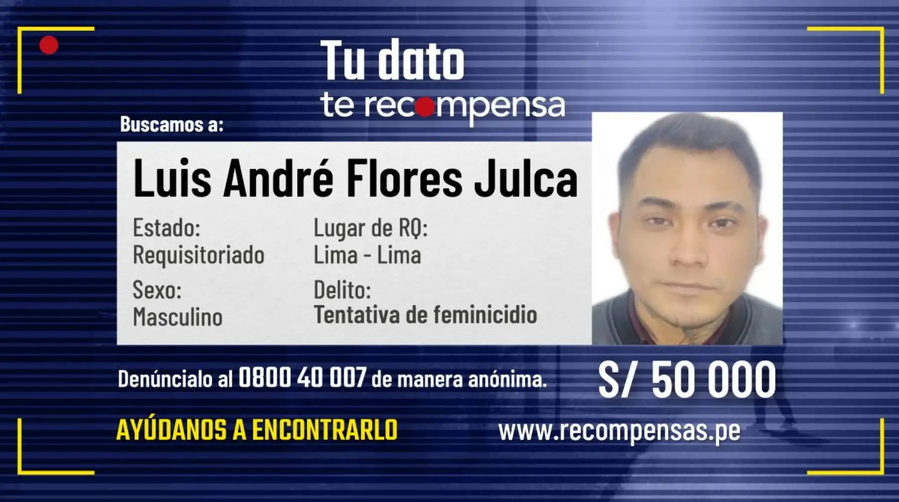 Presunto feminicida de Surquillo es incluido en Programa de Recompensas del Mininter