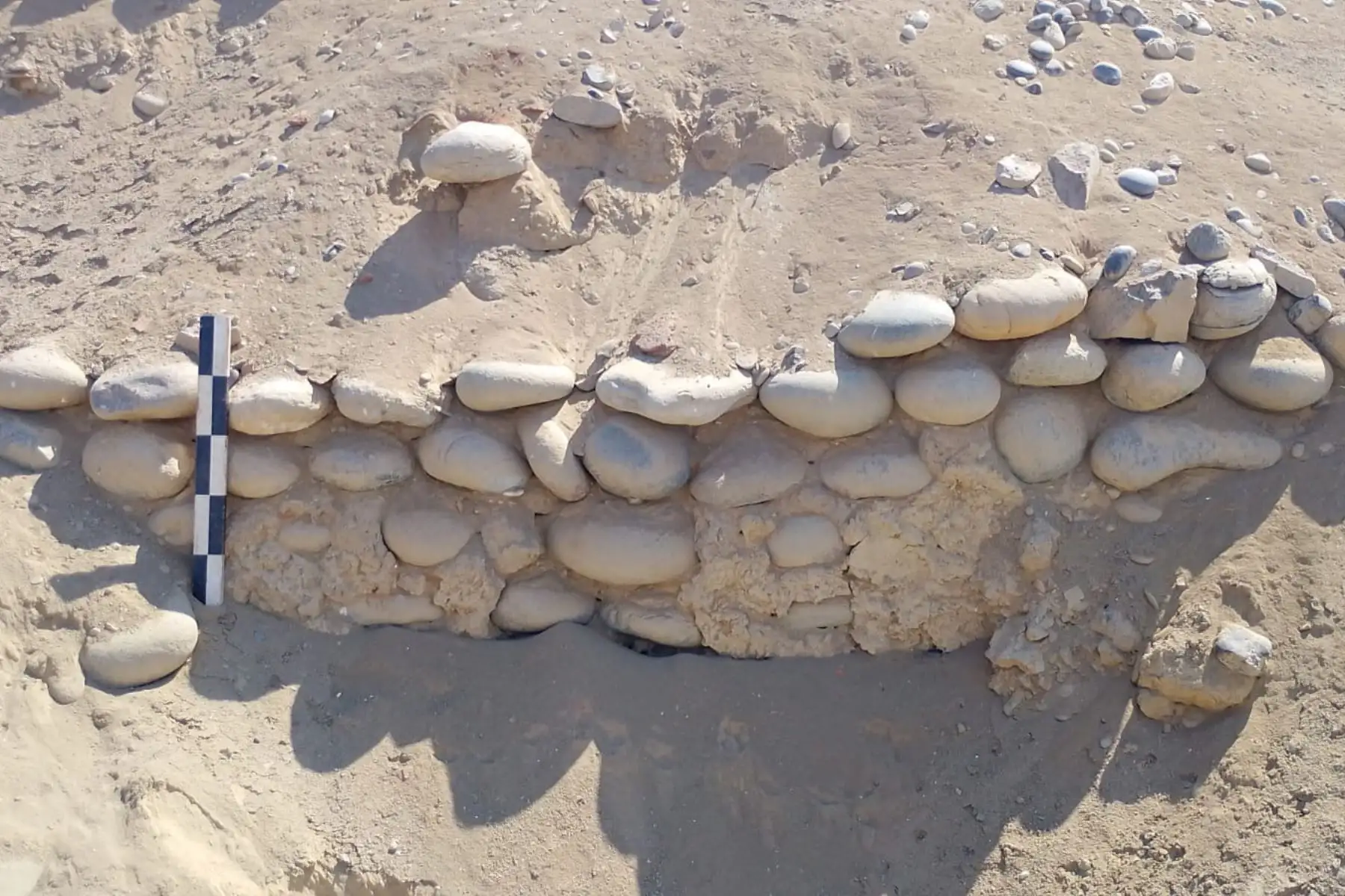 Un conjunto de plataformas de piedra y adobe, murallas, plazas ceremoniales y abundante material arqueológico hallado en el sitio arqueológico Cerro de la Horca refuerza la hipótesis de que este complejo habría sido uno de los principales centros religiosos y políticos del valle bajo de Fortaleza entre los años 900 y 1400 d.C, en la actual provincia de Barranca, región Lima. Foto: ANDINA/Difusión (José Luis Fuentes, arqueólogo.)