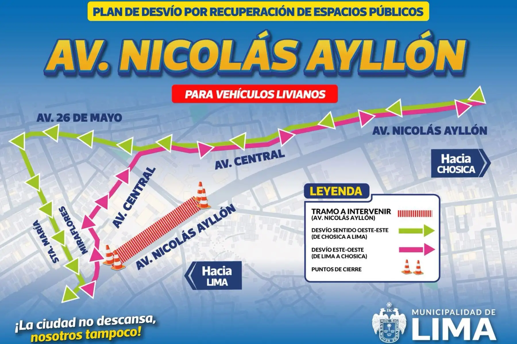 MML aplica plan de desvíos en av. Nicolás Ayllón por recuperación de espacios públicos