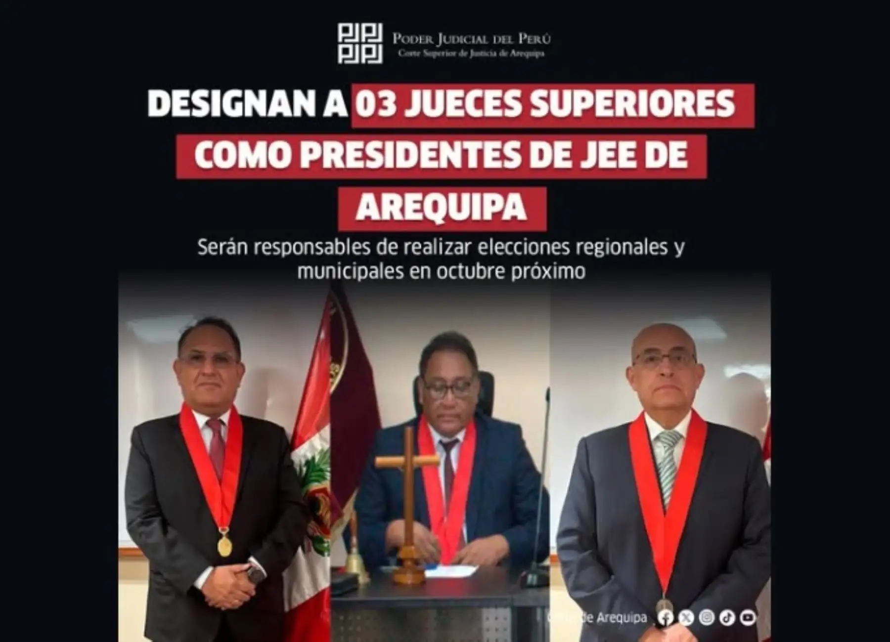 Tres jueces superiores presiden Jurados Electorales Especiales de Arequipa