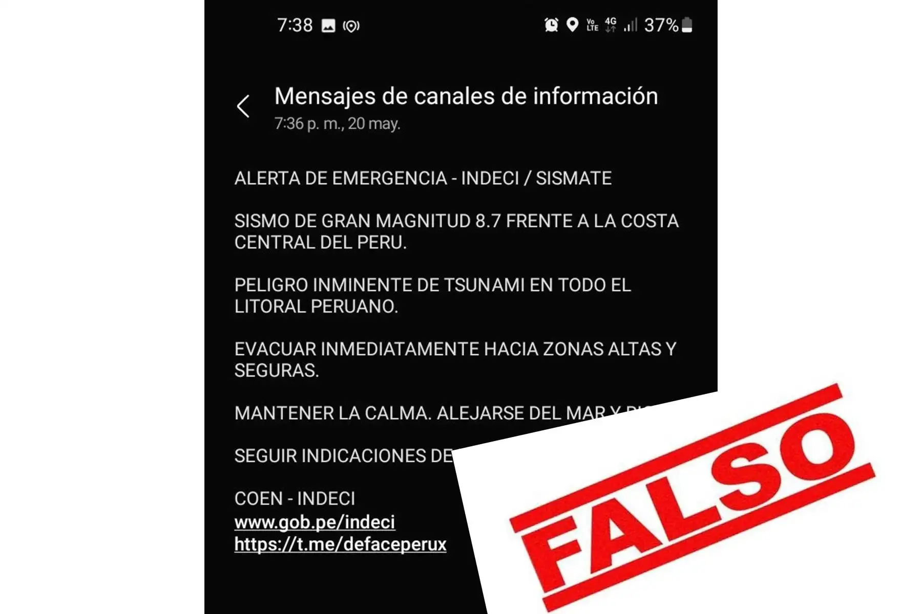 Indeci advierte que circula alerta falsa de un gran sismo con inminente tsunami