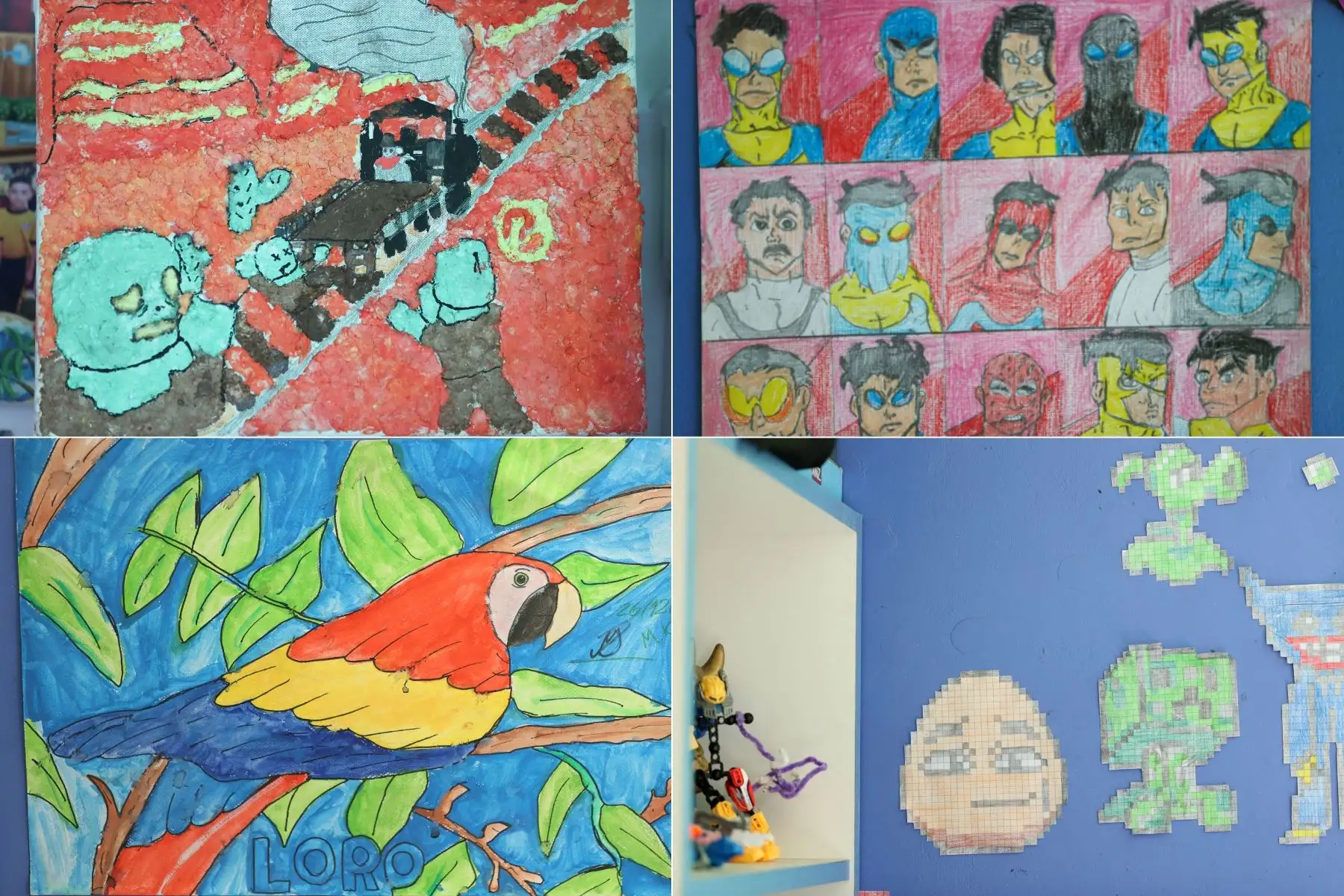 Ilustraciones, retratos y diseños elaborados por Mathías forman parte del universo futbolero que creó alrededor de su álbum mundialista artesanal. Foto: ANDINA/Melina Mejía.