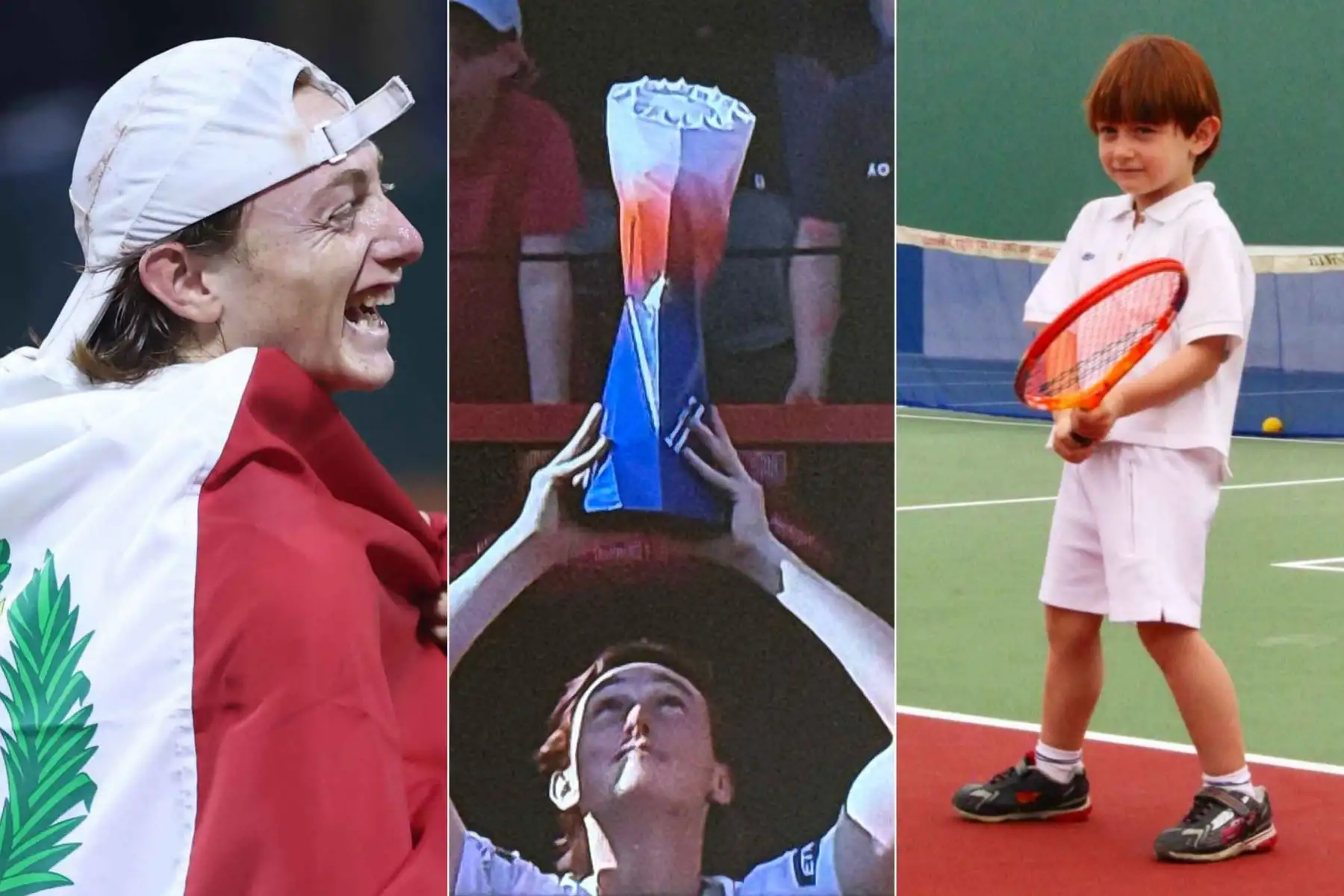 Ignacio Buse levantó el trofeo del torneo de Hamburgo y emocionó al país al gritar “¡Arriba el Perú siempre!” durante su discurso de campeón, coronando así una histórica campaña que devolvió al tenis peruano a la conquista de un título internacional luego de 19 años. Las imágenes que acompañan esta historia muestran parte de su recorrido: desde sus primeros años entrenando con una raqueta cuando era niño, hasta su celebración con la bandera peruana y la copa de campeón en Alemania. Foto: ANDINA//Composición con fotos de archivo