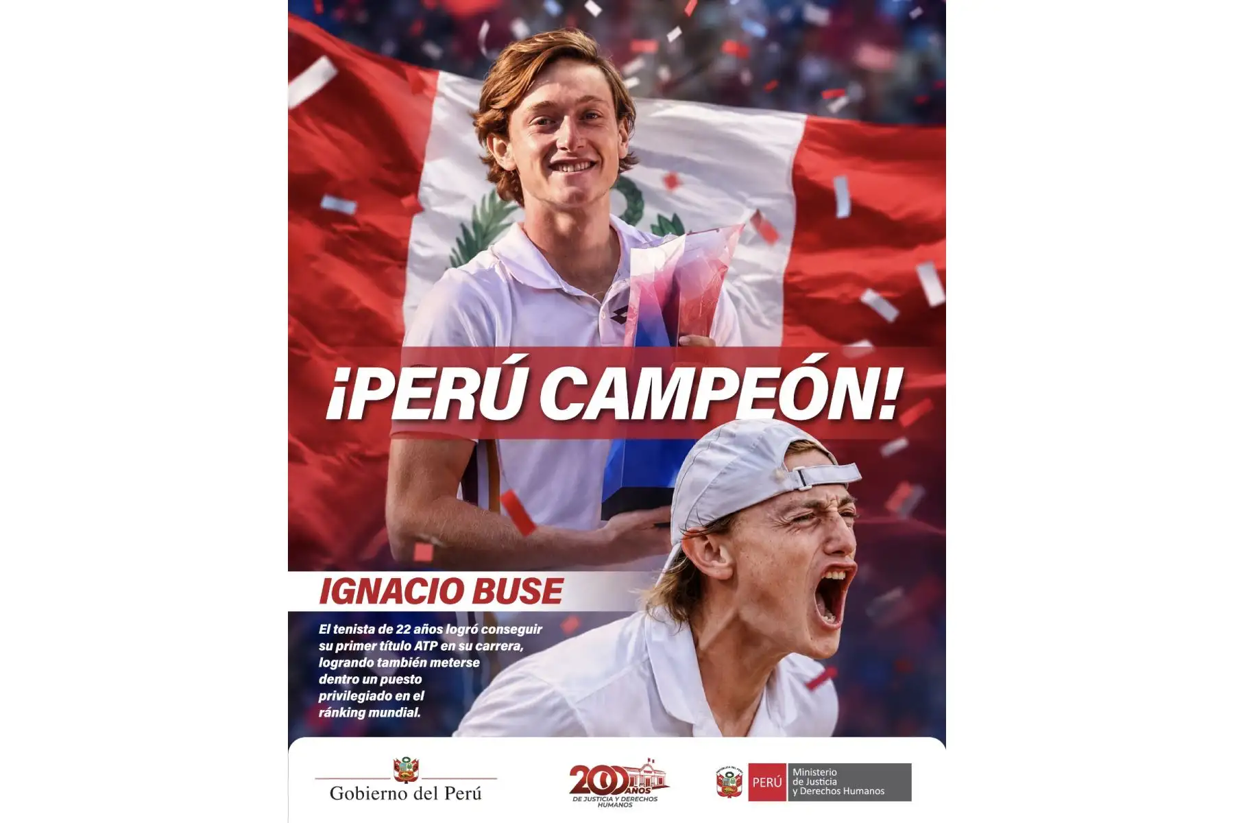 Ministerios saludan triunfo de Ignacio Buse en la final del ATP 550 de Hamburgo
