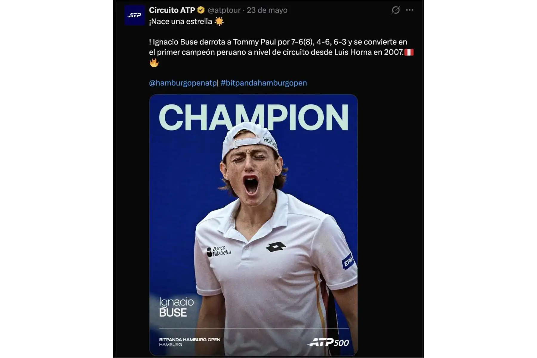 El tenista peruano Ignacio Buse sigue cosechando elogios a nivel global. Esta vez, la Asociación de Tenistas Profesionales (ATP), el organismo que gobierna el circuito mundial de este deporte, calificó al deportista nacional como una 