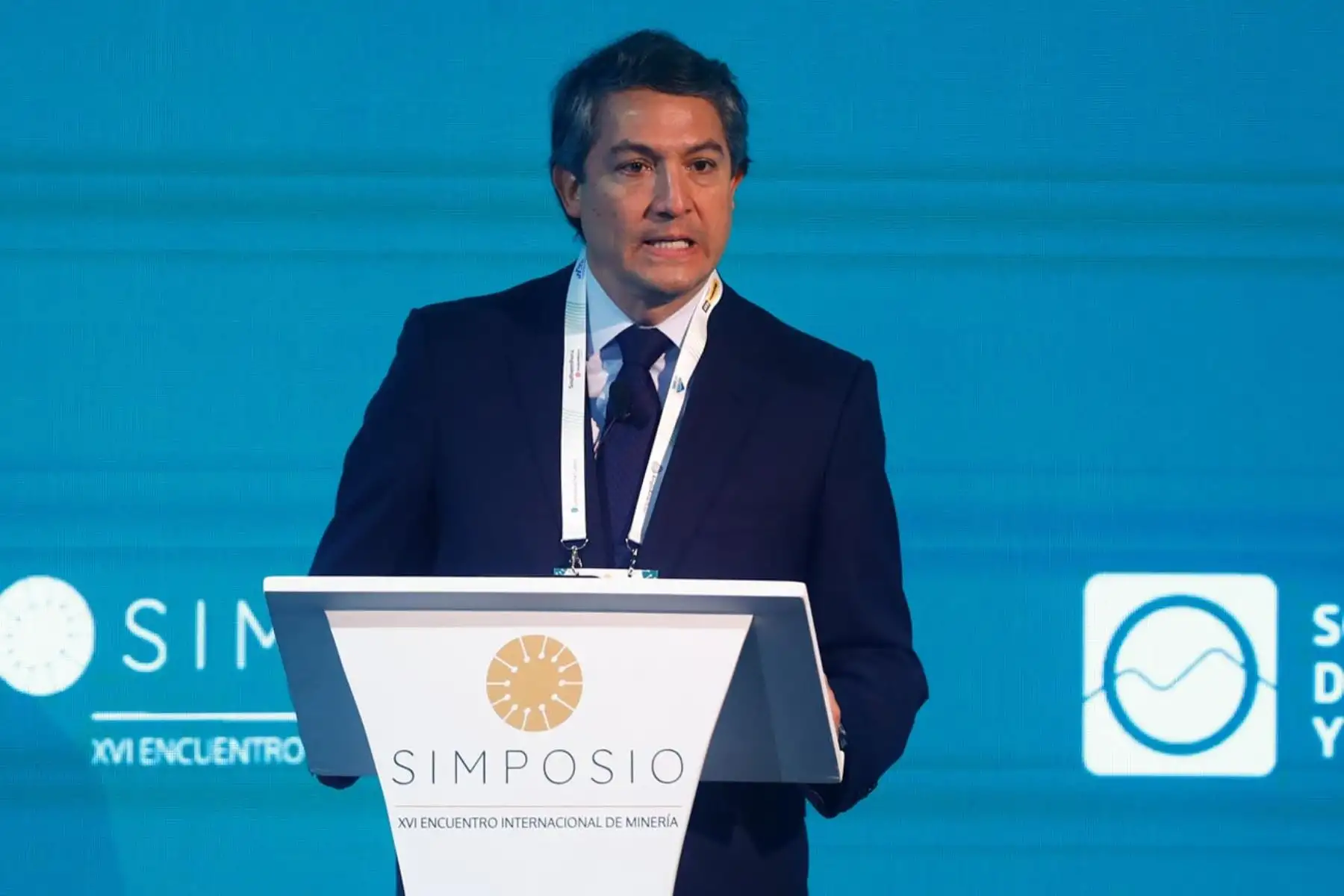 Diego Ortega, presidente del Simposio - XVI Encuentro Internacional de Minería, participó en la inauguración del evento en el hotel Marriot de Miraflores el martes 26 de mayo de 2026. Foto: ANDINA/Daniel Bracamonte