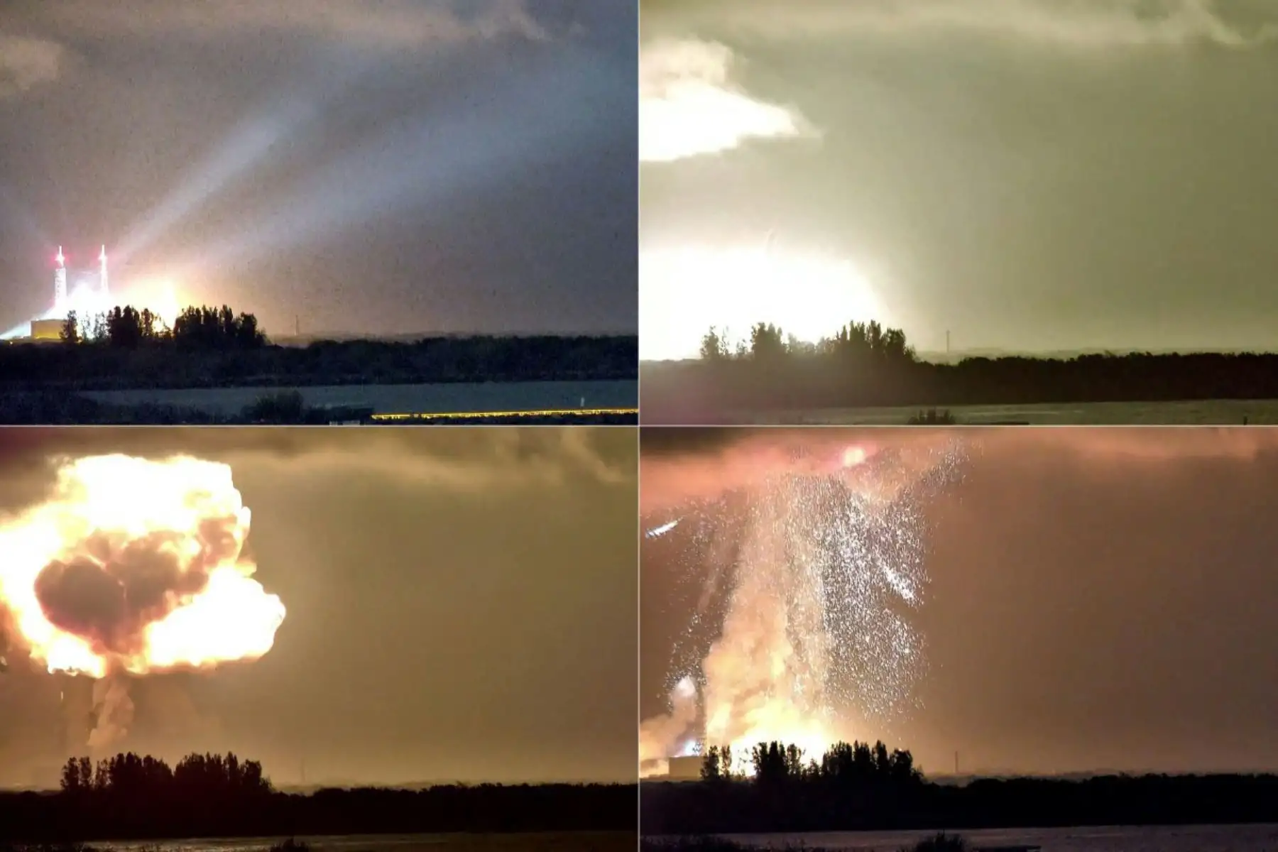 Capturas de pantalla obtenidas el 29 de mayo de 2026 de contenido de video generado por usuarios en la página X de @JConcilus y compartidas en redes sociales muestran la explosión del cohete New Glenn de Blue Origin durante un vuelo de prueba el 28 de mayo de 2026 en Cabo Cañaveral, Florida. Foto: AFP