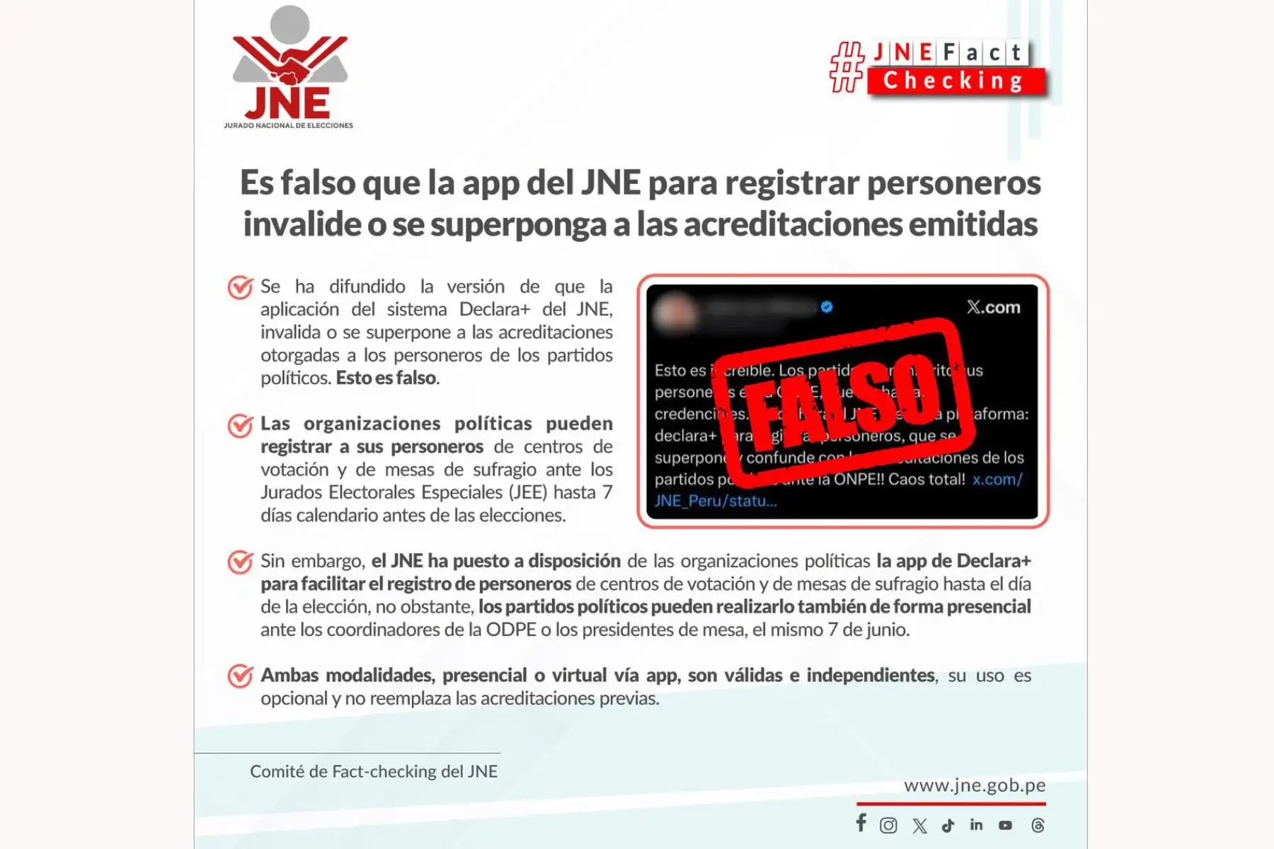 Elecciones 2026: JNE aclara información sobre acreditaciones de personeros