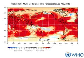 La Organización Meteorológica Mundial (OMM) advierte que el Fenómeno El Niño global se está desarrollando en el océano Pacífico tropical y que existe una probabilidad del 80 % de que se establezca entre junio y agosto de 2026, mientras que las posibilidades de que continúe hasta noviembre superan el 90 %. ANDINA/Difusión