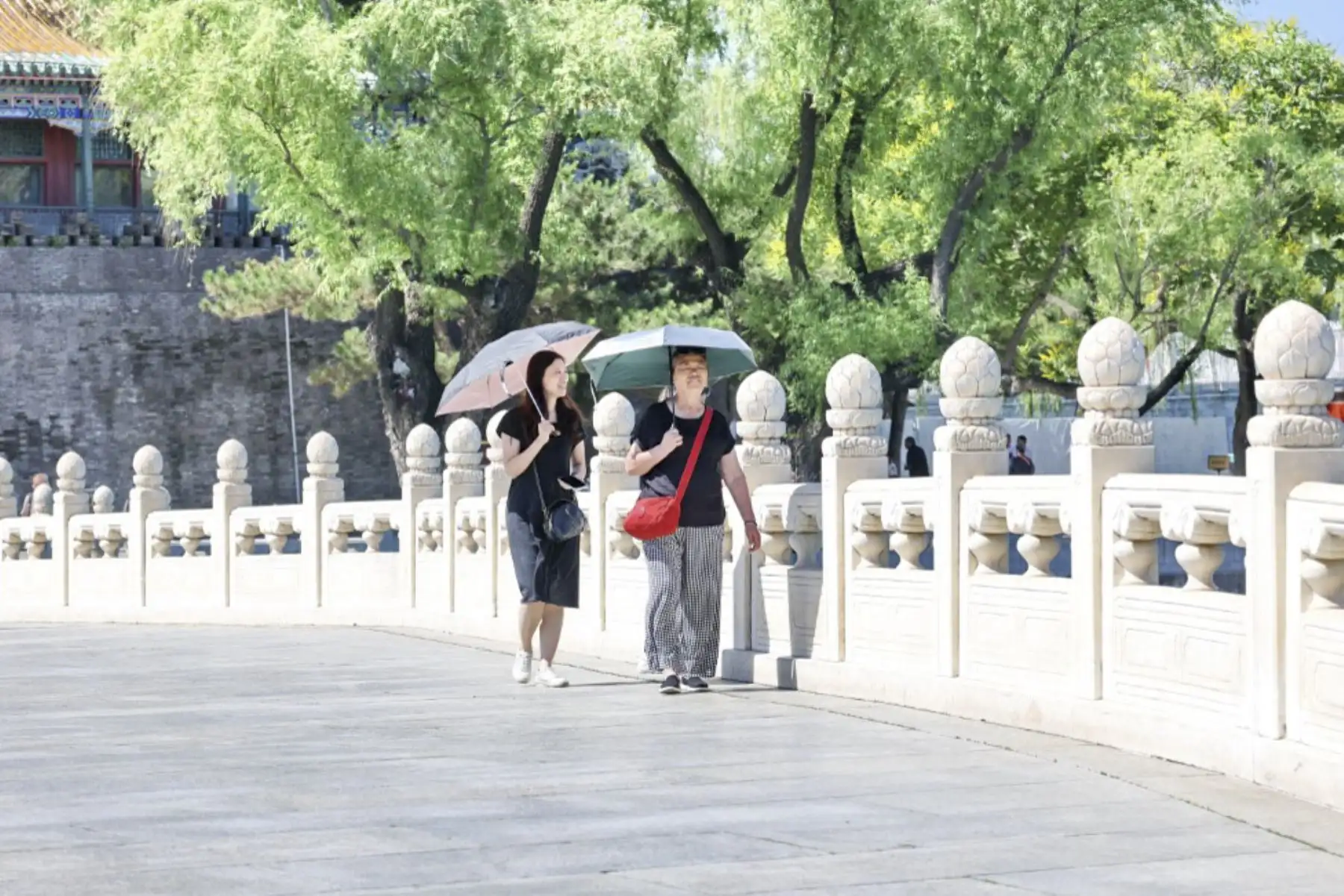 Los turistas visitan el Parque Beihai bajo un sol abrasador en Beijing, capital de China, mientras la temperatura llega a 35°C con una intensa radiación UV. (Foto de Shun Qiziran / foto IC / Imaginechina vía AFP)