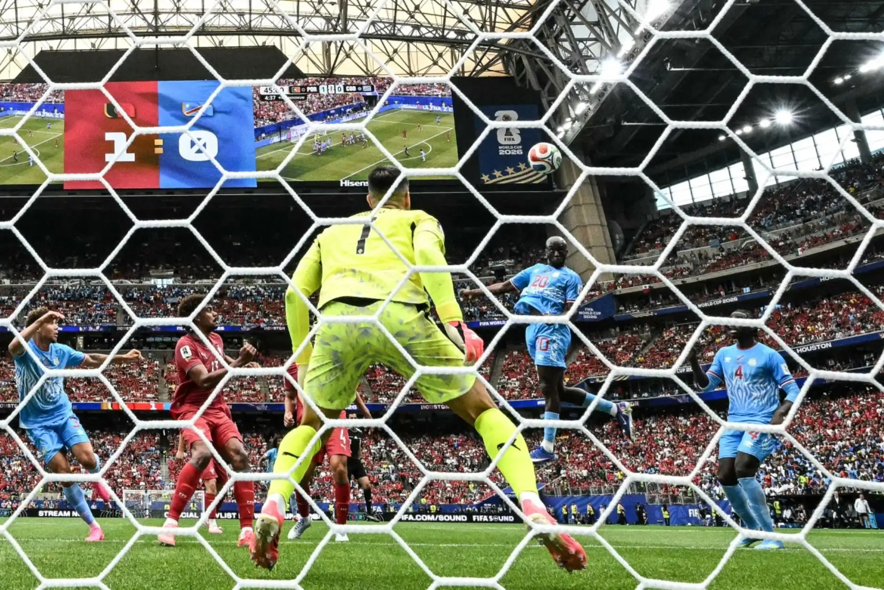 El arquero de Portugal su portería durante el empate 1-1 ante República Democrática del Congo defendió por el Mundial 2026. Foto: ANDINA/AFP.