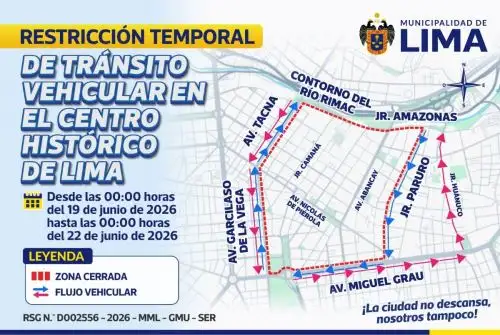 Desde el 2023, por Acuerdo de Concejo n.° 026, el Centro Histórico de Lima, es una zona intangible para el desarrollo de marchas, manifestaciones y concentraciones públicas y políticas, al encontrarse catalogado como Patrimonio Cultural de la Humanidad reconocido por la UNESCO.