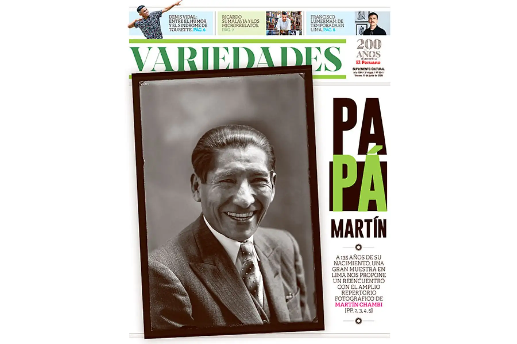 Portada de “Variedades” dedicada al gran fotógrafo Martín Chambi, a 135 años de su nacimiento. 