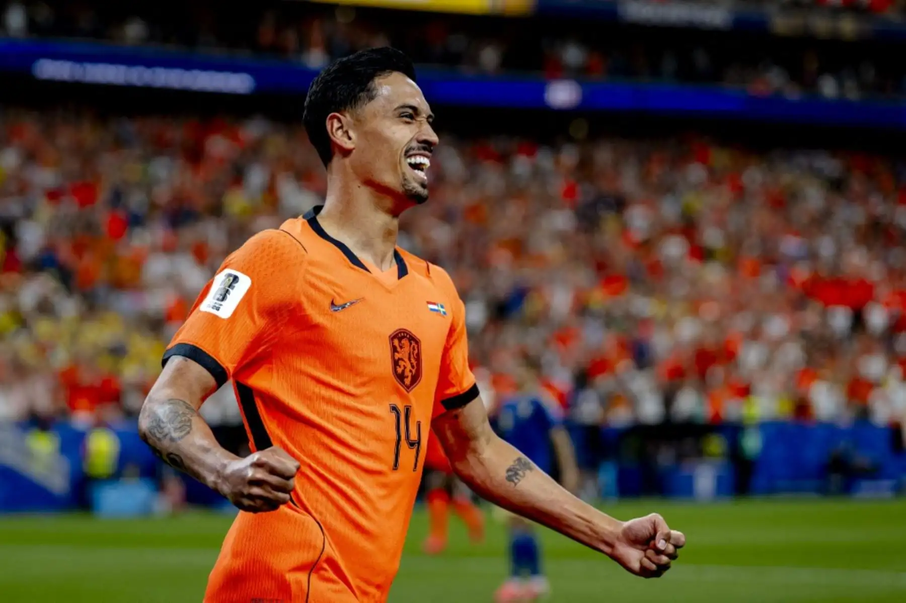 Tijjani Reijnders de los Países Bajos celebra un gol a favor de su equipo durante la Copa Mundial de 2026 en el NRG Stadium de Houston, Estados Unidos, el 20 de junio de 2026. Foto: NurPhoto / AFP