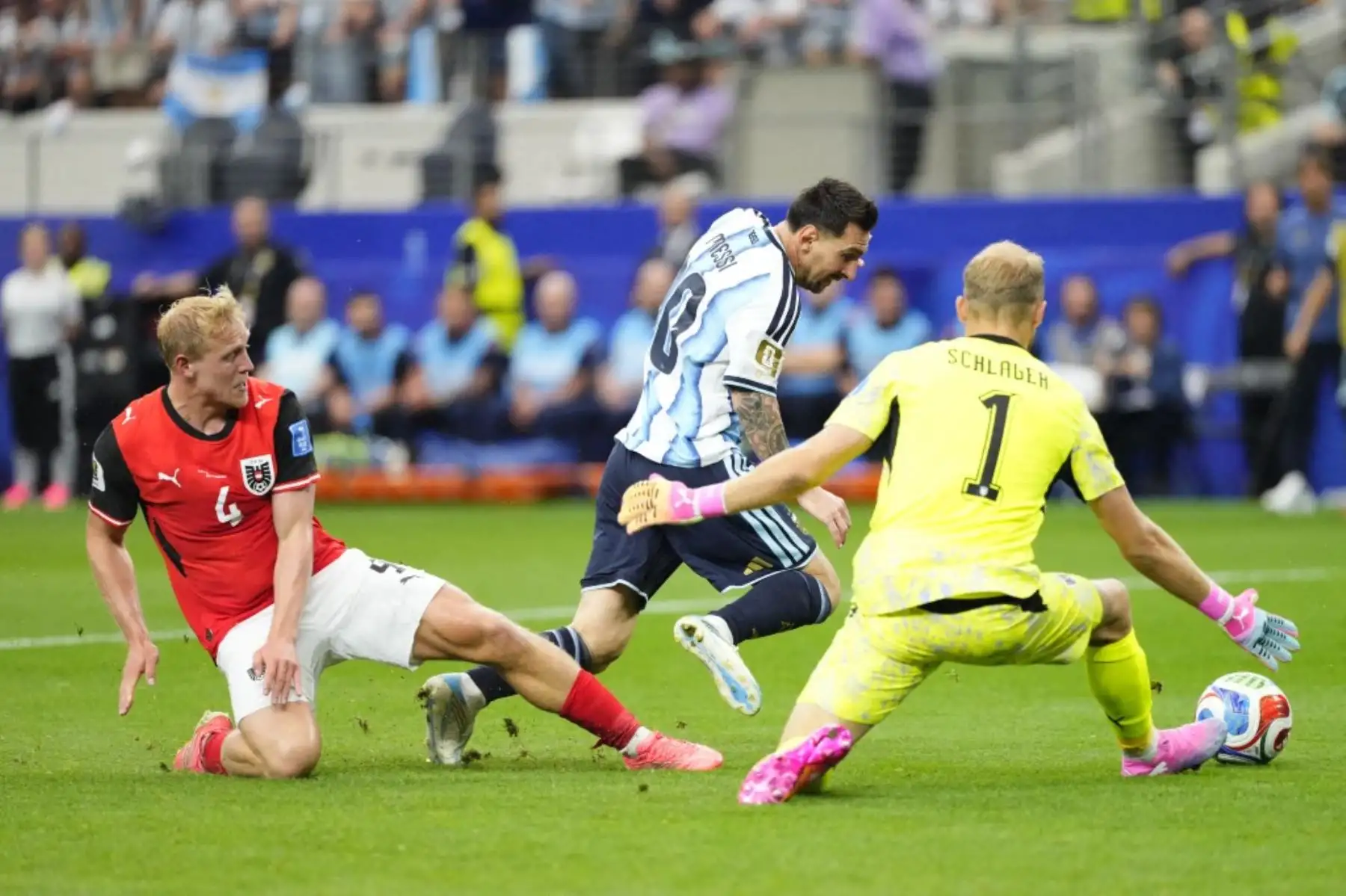 Messi volvió a marcar dos goles en un Mundial un 22 de junio y elevó a 18 su récord de anotaciones en Copas del Mundo. Foto: ANDINA/AFP.