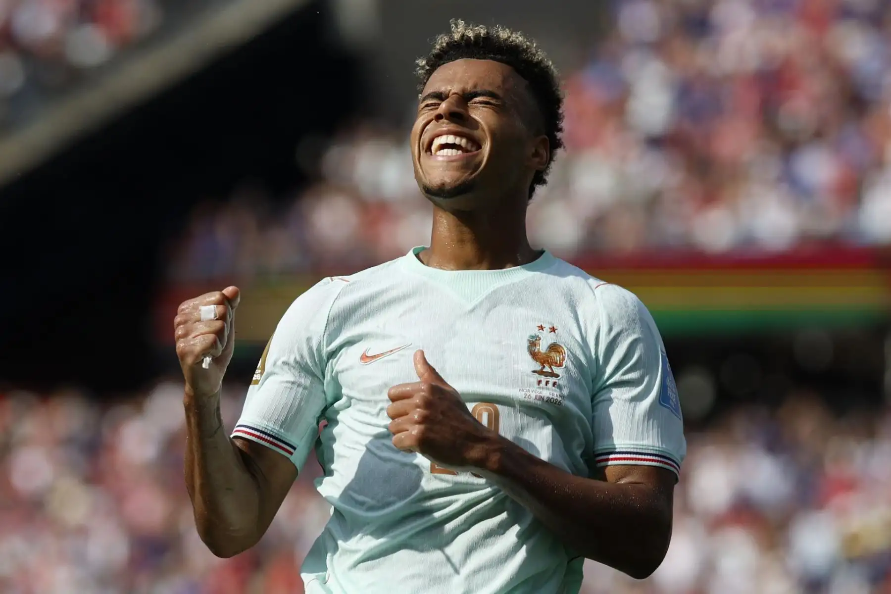Desire Doue, de Francia, celebra tras marcar el gol que puso el 1-4 en el partido de la fase de grupos de la Copa Mundial de la FIFA 2026 entre Noruega y Francia, en Boston, EE. UU., el 26 de junio de 2026. Foto: EFE
