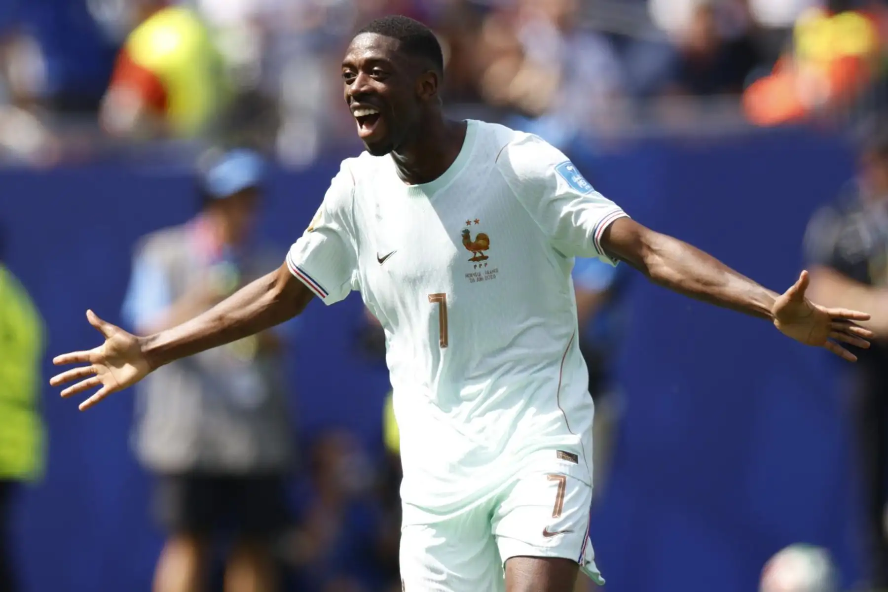 Ousmane Dembélé, de Francia, celebra tras marcar su segundo gol durante el partido de la fase de grupos de la Copa Mundial de la FIFA 2026 entre Noruega y Francia, en Boston, EE. UU., el 26 de junio de 2026. Foto: EFE