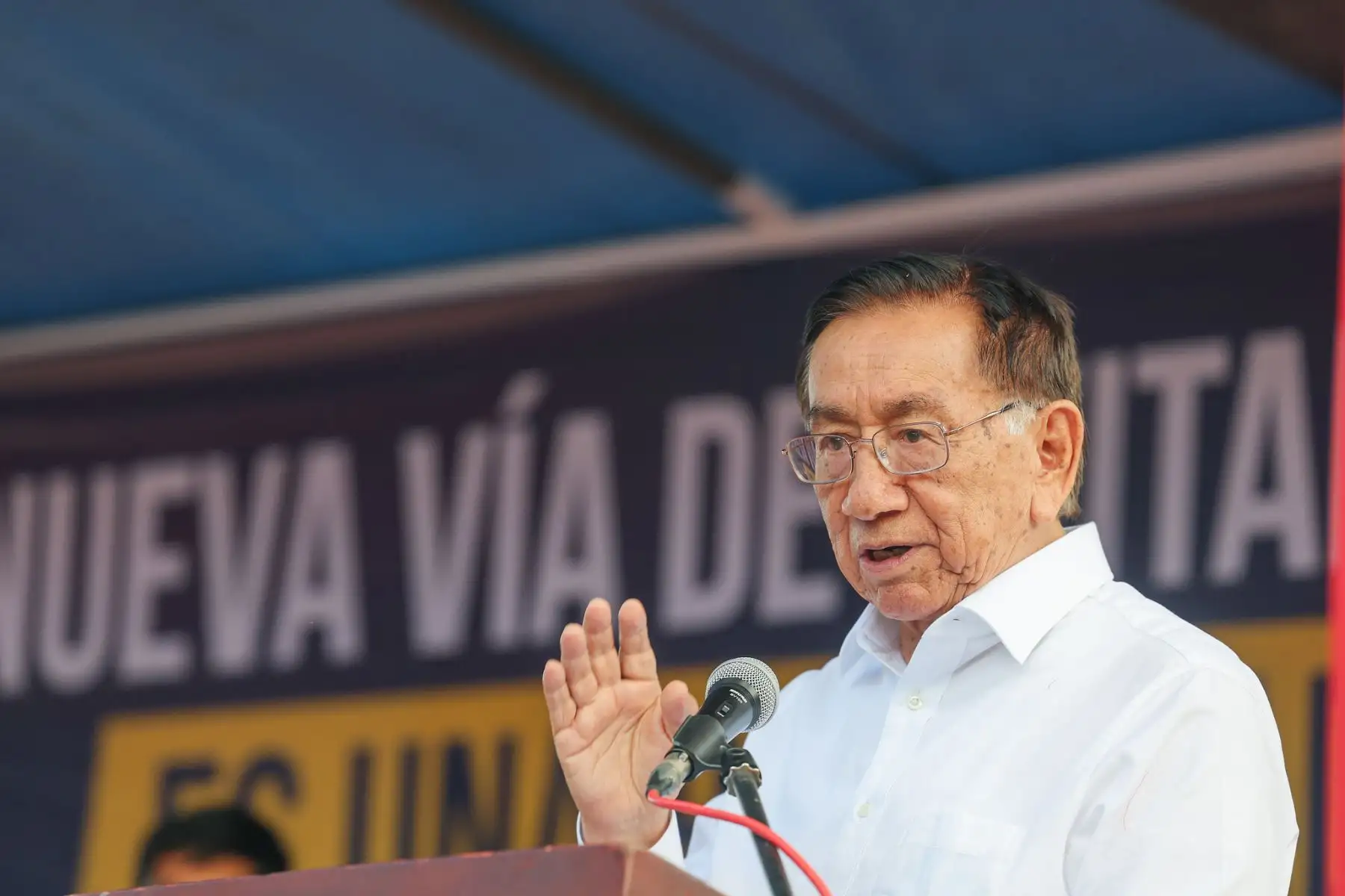 El presidente José María Balcázar participó en la declaratoria de viabilidad del proyecto vial de la zona urbana I de El Molino, Sector 22 – Samana Cruz, en la faja marginal del río Mashcón. Foto: Presidencia