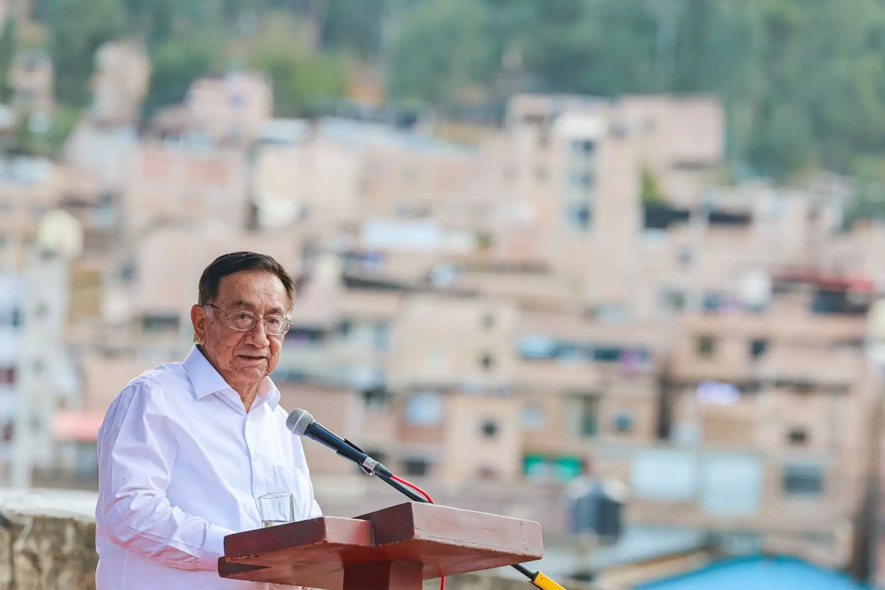 El presidente José María Balcázar participó en la declaratoria de viabilidad del proyecto vial de la zona urbana I de El Molino, Sector 22 – Samana Cruz, en la faja marginal del río Mashcón. Foto: Presidencia