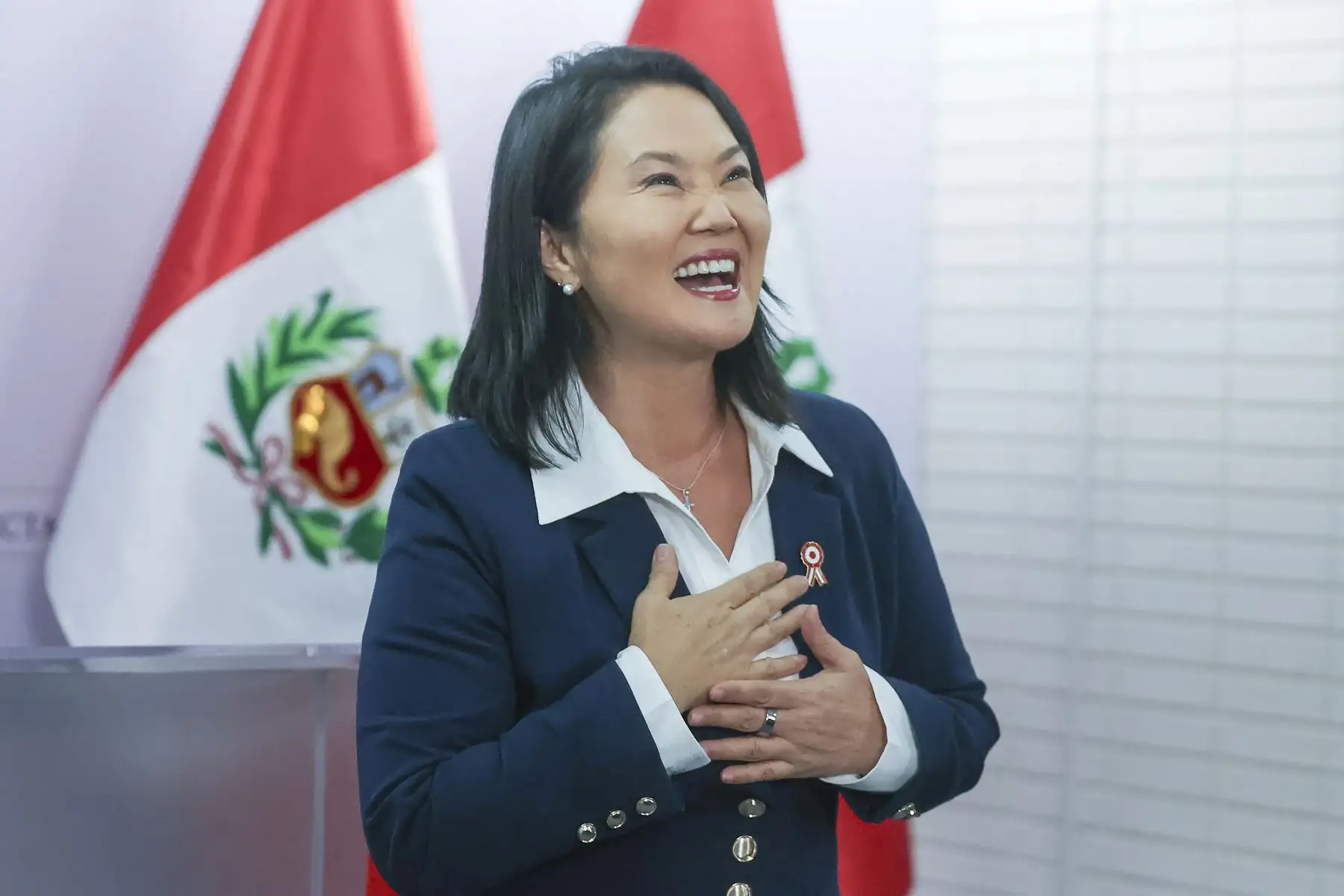 La presidenta electa, Keiko Fujimori, declara a la prensa tras su proclamación por el Jurado Nacional de Elecciones, que la oficializa como ganadora de las elecciones generales 2026 en segunda vuelta. La acompañó Miguel Ángel Torres, electo segundo vicepresidente. Foto: ANDINA/Melina Mejía