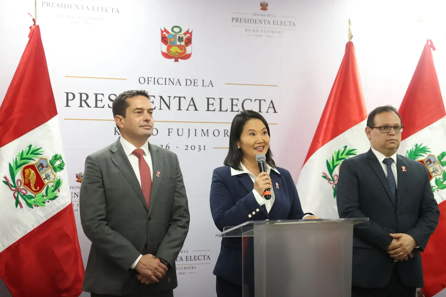 Presidenta electa Keiko Fujimori declara a la prensa tras la proclamación del JNE que la oficializa como ganadora de las elecciones 2026 en segunda vuelta. Foto: ANDINA/Melina Mejía