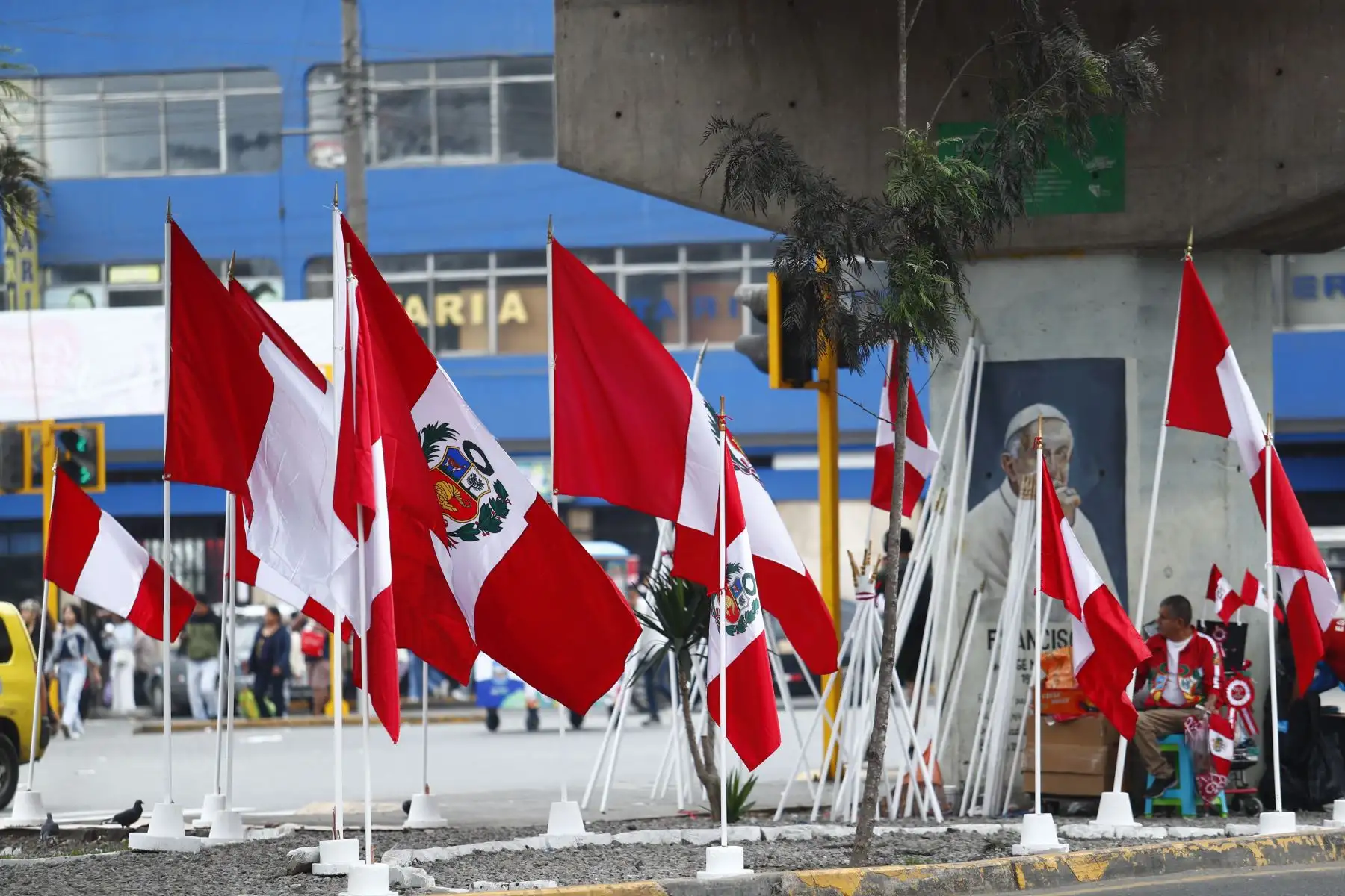 A fines de la primera quincena de julio se incrementa la venta de banderas y demás símbolos patrios peruanos en el marco de celebrarse las Fiestas Patrias 2026, a poco de hacerse efectiva la obligatoriedad del embanderamiento de hogares, edificios y locales en general. Los principales puntos de venta son la Av. México y el óvalo Arriola en La Victoria, y Mesa Redonda y el Mercado Central en el Cercado de Lima. Foto: ANDINA/Daniel Bracamonte