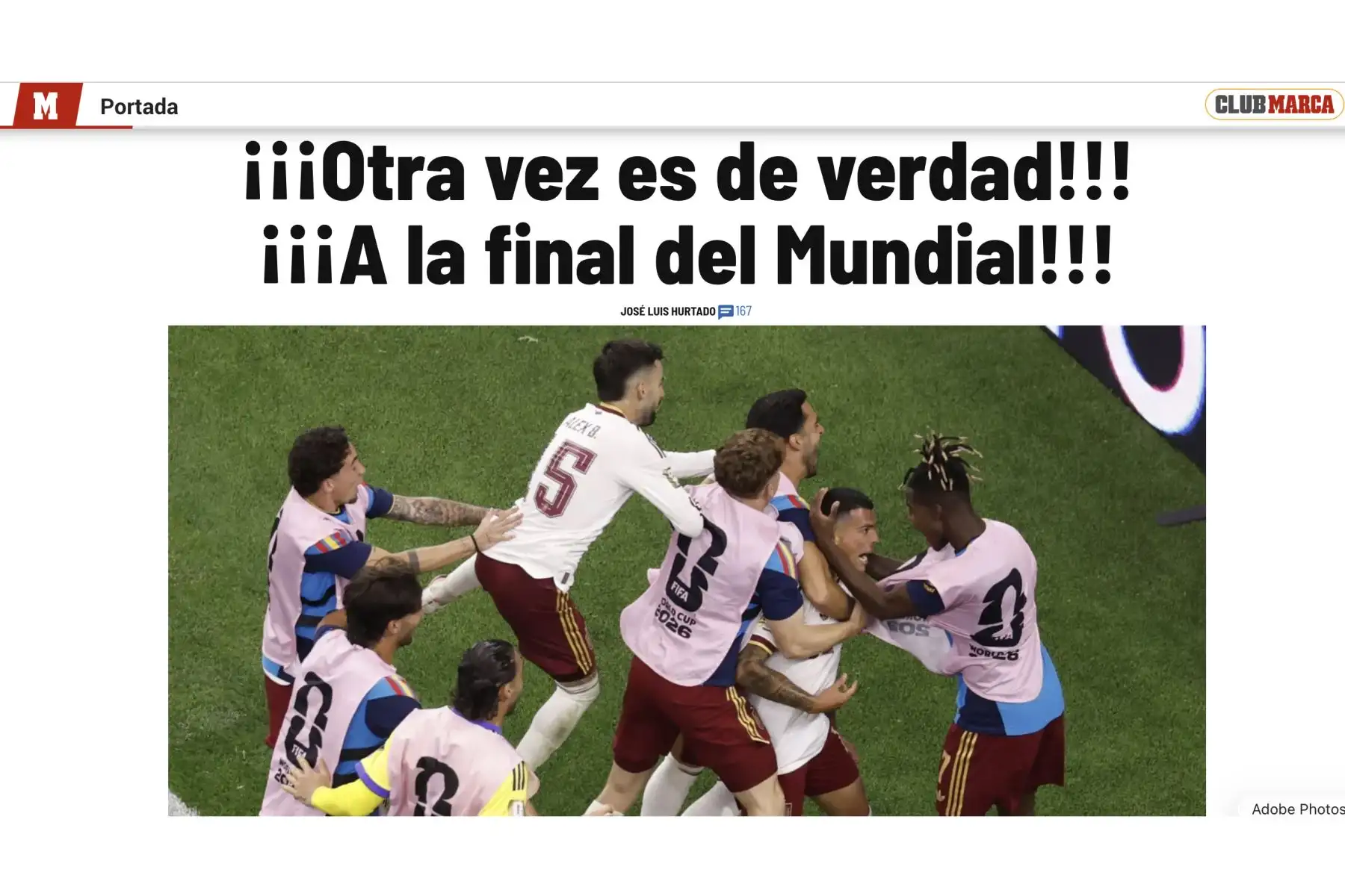 Diario Marca. Así reacciona la prensa española tras la clasificación de su selección a la final del Mundial 2026. España derrotó 2-0 a Francia y jugará la final de este domingo en Nueva York. Foto: Captura