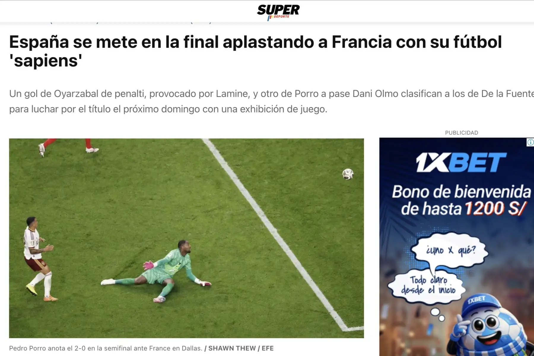 Diario Súper Sport. Así reacciona la prensa española tras la clasificación de su selección a la final del Mundial 2026. España derrotó 2-0 a Francia y jugará la final de este domingo en Nueva York. Foto: Captura
