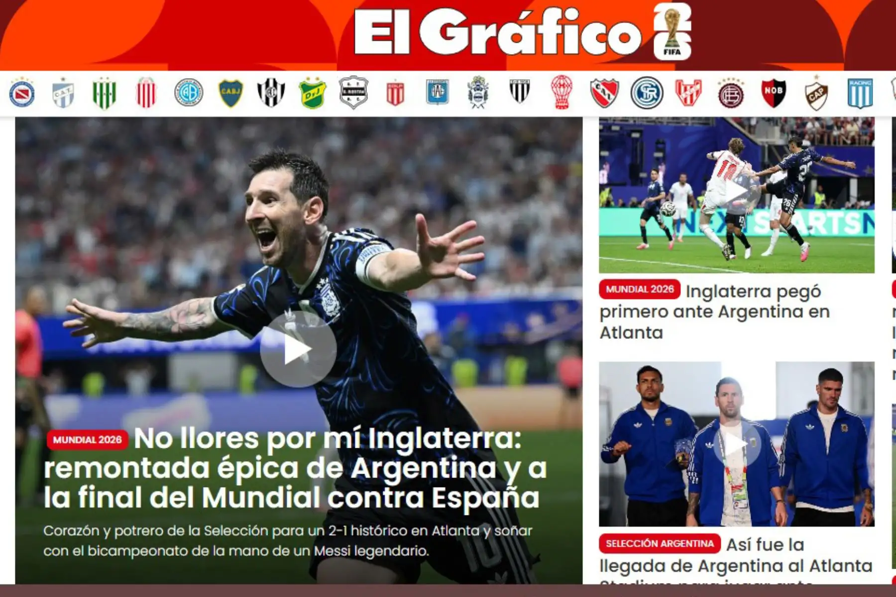 El Gráfico. Así reacciona la prensa argentina tras la clasificación de su selección a la final del Mundial 2026. Argentina derrotó 2-1 a Inglaterra y jugará la final de este domingo ante España.
Foto: Captura