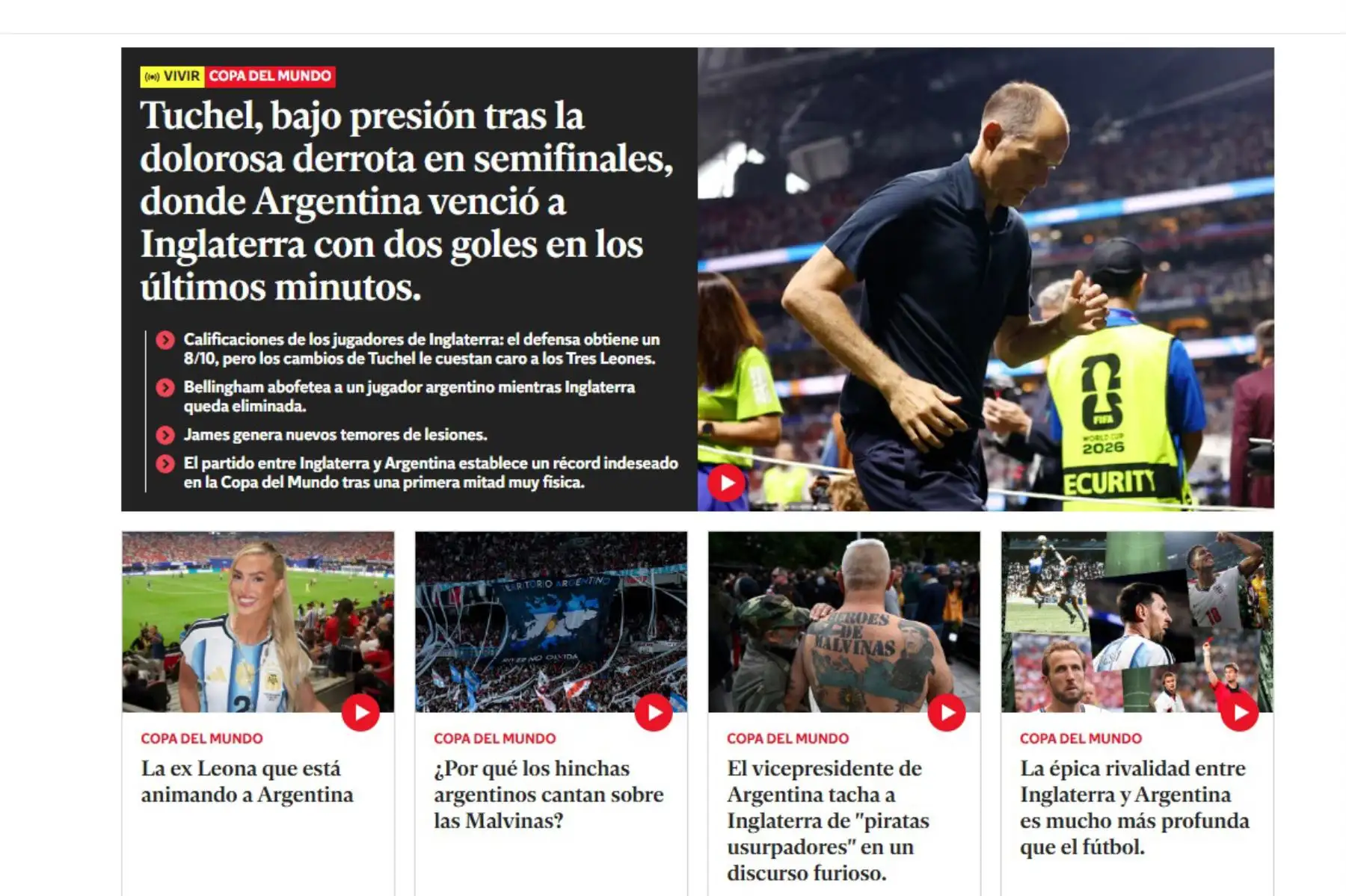 Independent. Así reacciona la prensa inglesa tras la dura derrota ante Argentina. La albiceleste derrotó 2-1 a Inglaterra y jugará la final de este domingo ante España. Foto: Captura