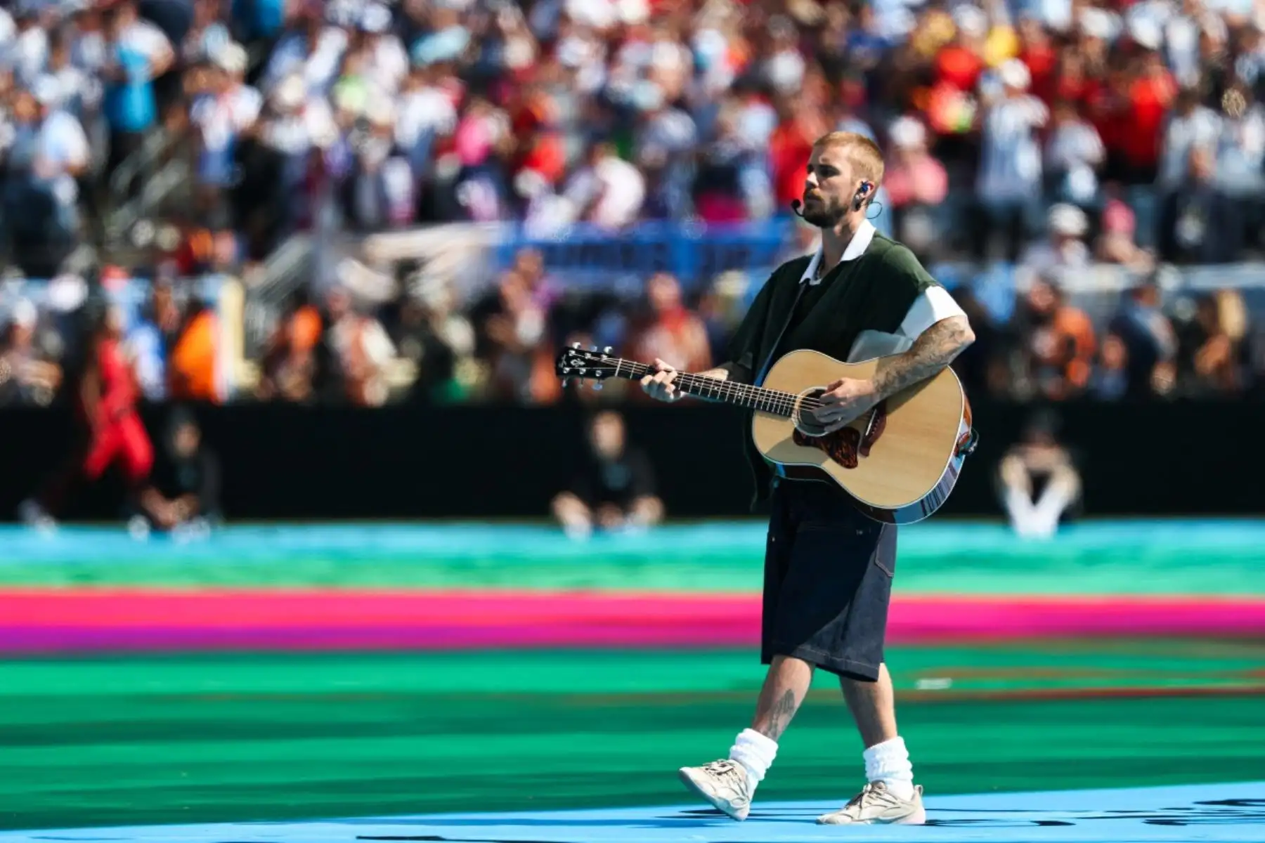 El cantante canadiense Justin Bieber actuó durante el intermedio de la final del Mundial de Fútbol de 2026 entre España y Argentina en el estadio de Nueva York/Nueva Jersey en East Rutherford el 19 de julio de 2026. (Foto de FRANCK FIFE / AFP)