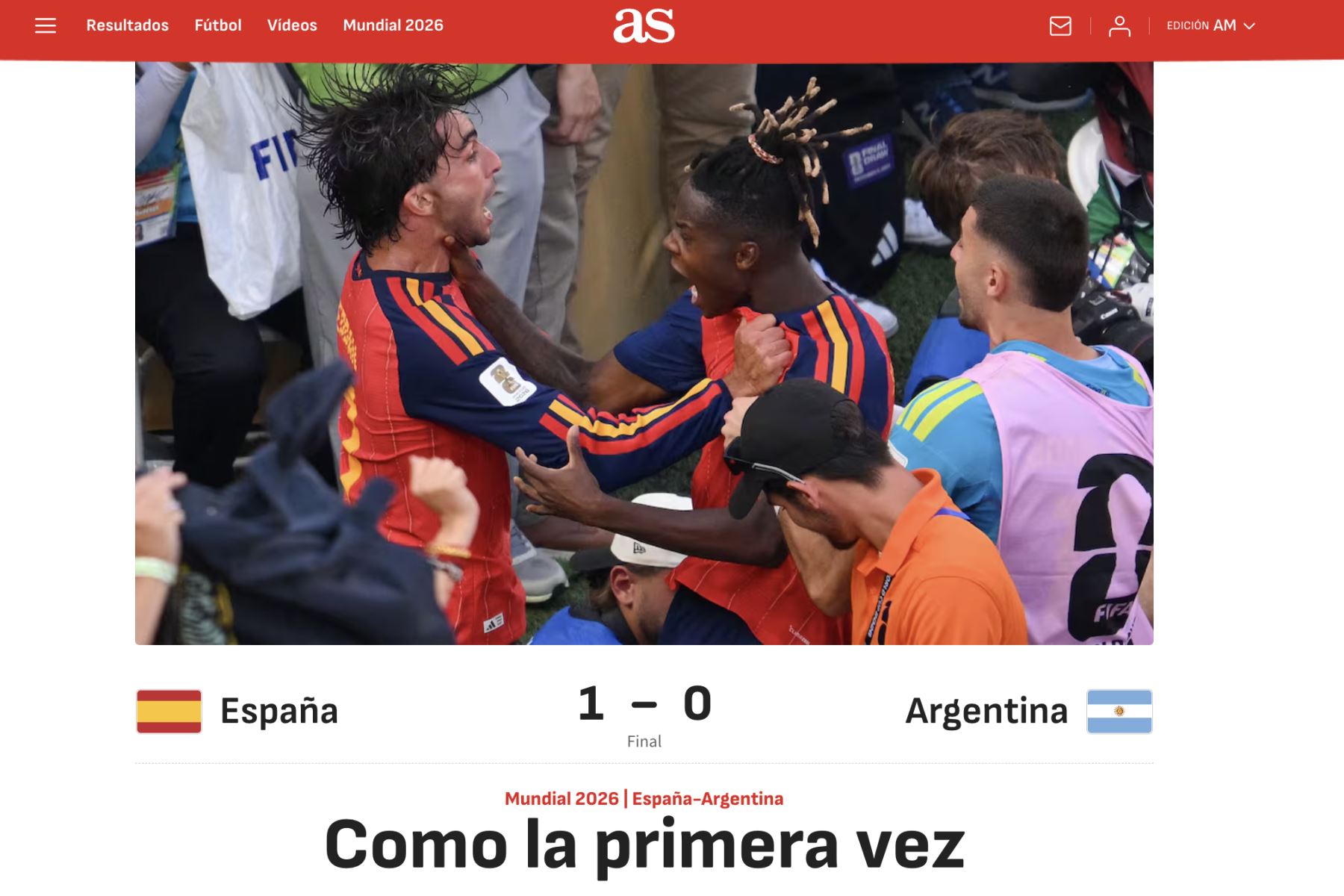Así reacciona la prensa española tras obtener su segunda estrella al conquistar la Copa del Mundo 2026. España derrotó a Argentina 1-0 en la final jugada en Nueva York. Foto: Captura