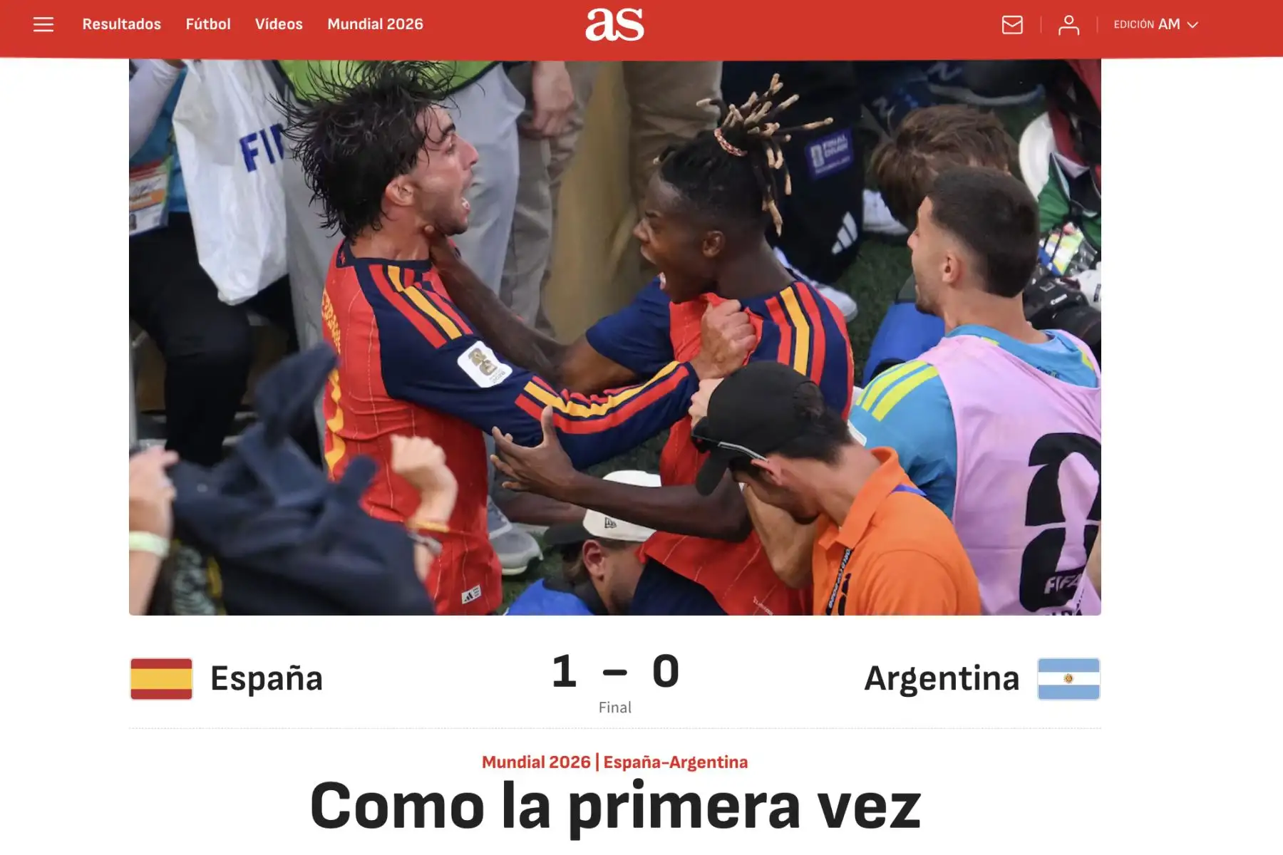 Así reacciona la prensa española tras obtener su segunda estrella al conquistar la Copa del Mundo 2026. España derrotó a Argentina 1-0 en la final jugada en Nueva York. Foto: Captura