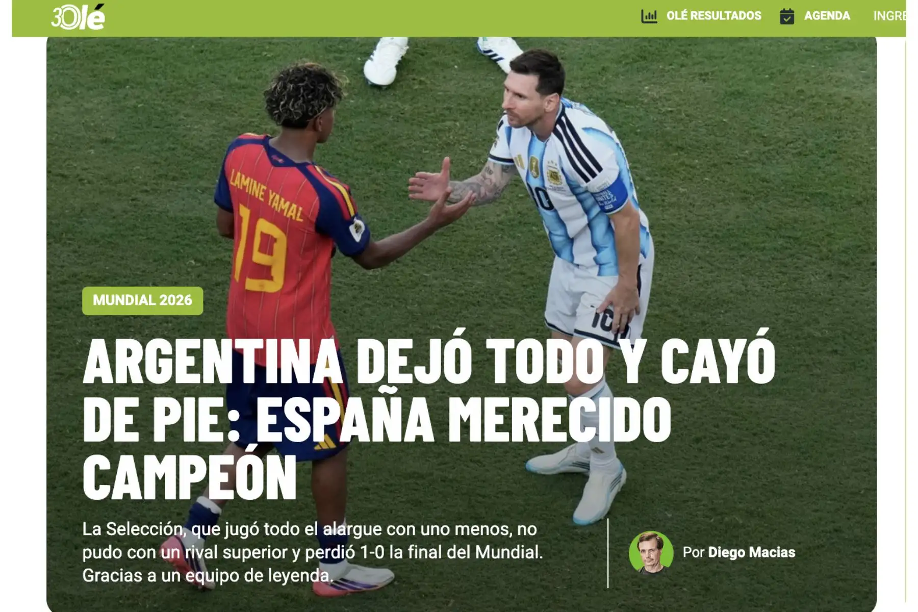 Así reacciona la prensa argentina tras la derrota de su selección en la final de la Copa del Mundo 2026. España derrotó a Argentina 1-0 en la final jugada en Nueva York. Foto: Captura