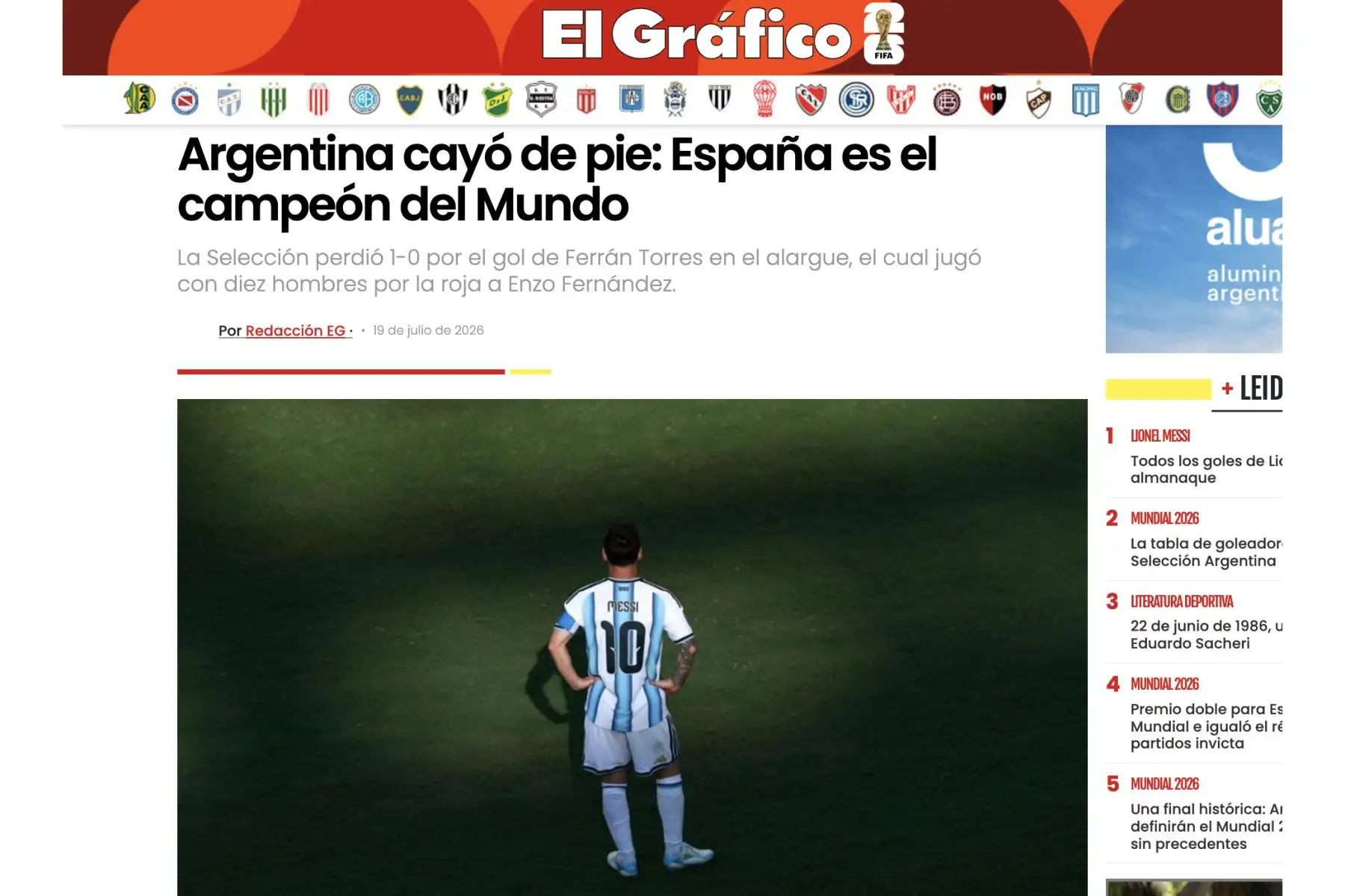 Así reacciona la prensa argentina tras la derrota de su selección en la final de la Copa del Mundo 2026. España derrotó a Argentina 1-0 en la final jugada en Nueva York. Foto: Captura