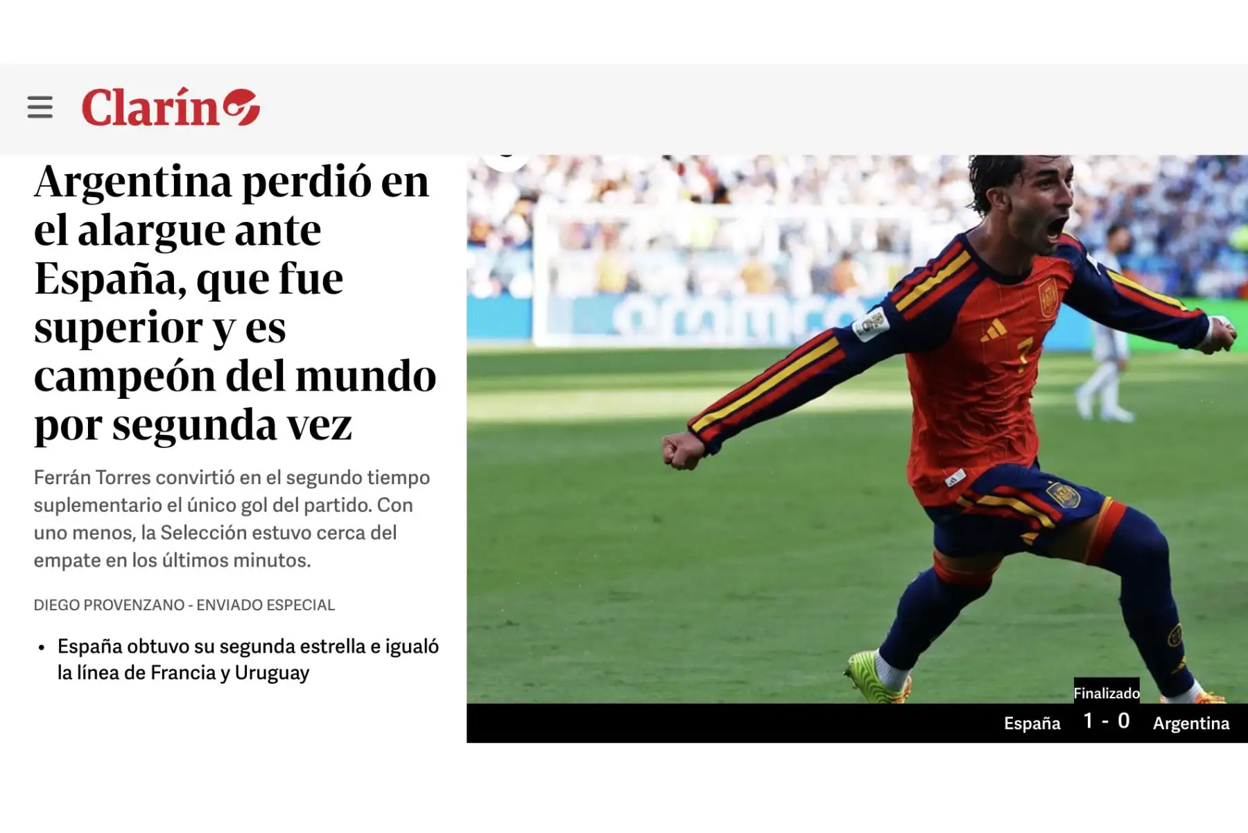 Así reacciona la prensa argentina tras la derrota de su selección en la final de la Copa del Mundo 2026. España derrotó a Argentina 1-0 en la final jugada en Nueva York. Foto: Captura