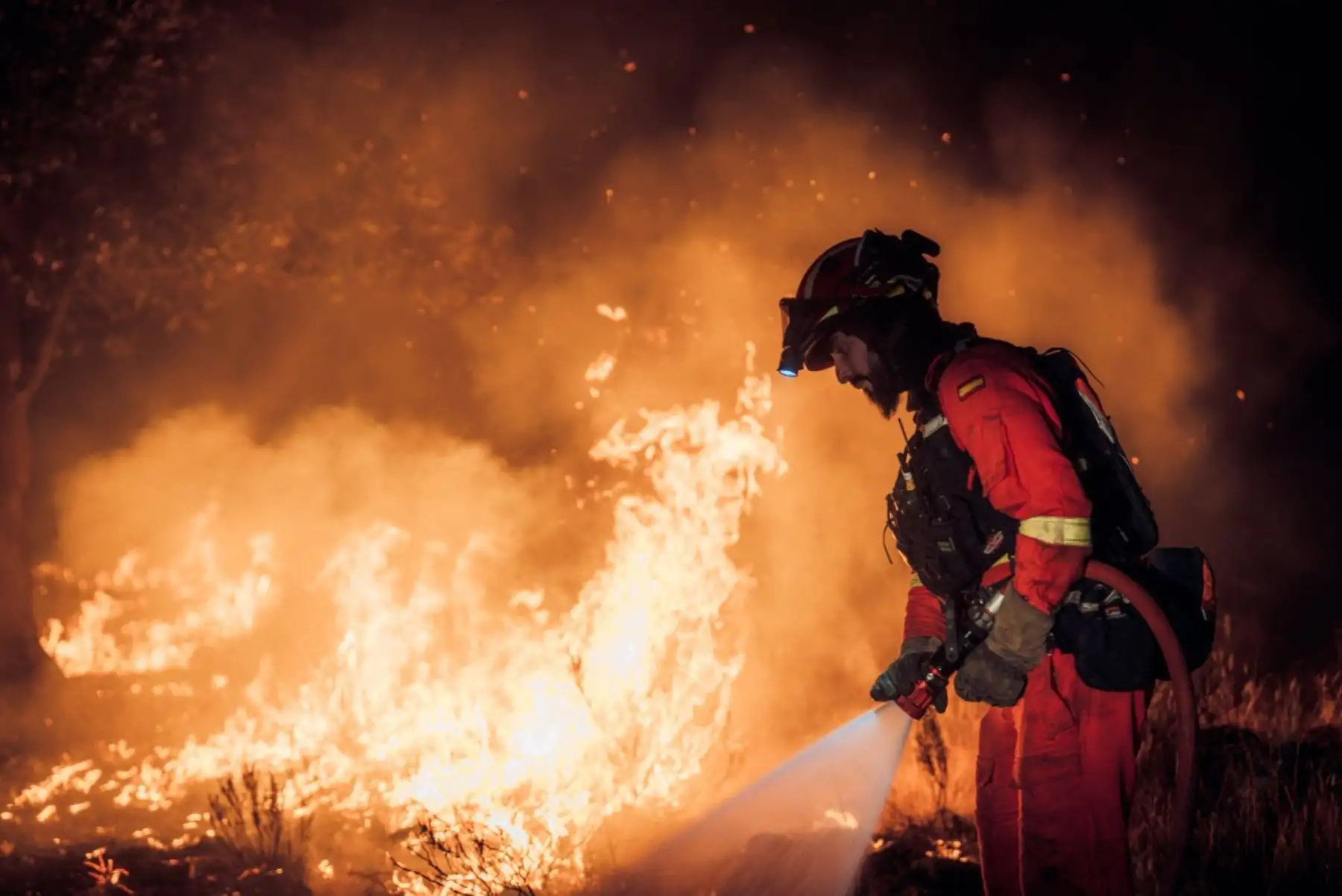 Más de 20,000 personas fueron evacuadas en Le Porge, Francia, por un incendio que afectó 4,800 hectáreas, mientras España reporta más de 10,000 evacuados en Madrid y 32,000 hectáreas arrasadas en Guadalajara. En los últimos días, al menos tres bomberos murieron durante la emergencia que golpea al sur de Europa. Foto: ANDINA/AFP.