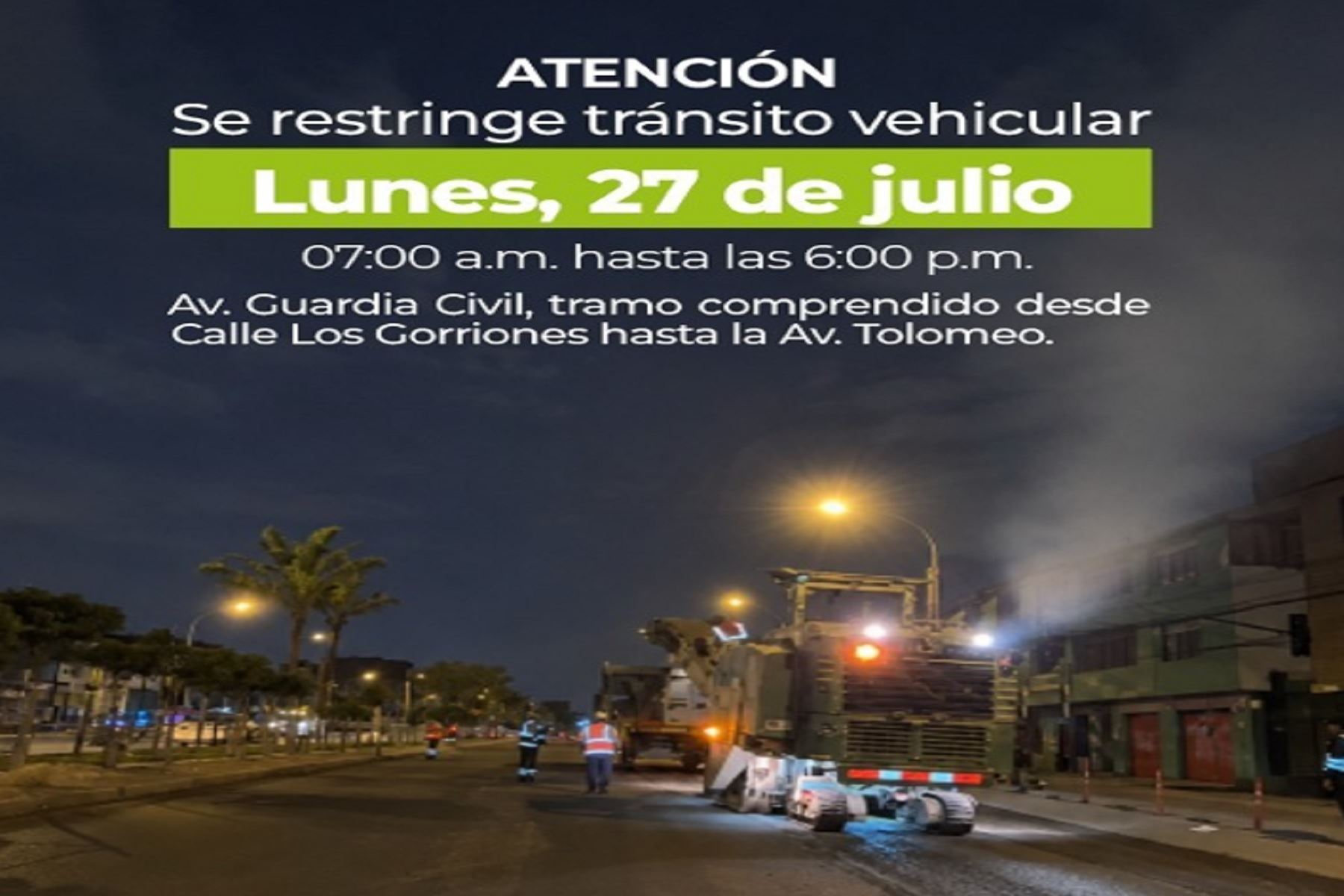 Chorrillos: obras en av. Guardia Civil restringirán el tránsito este 27 de julio